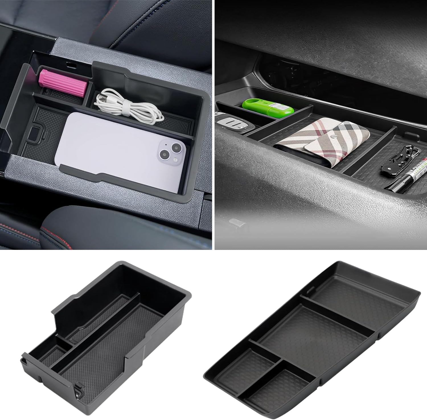 Compatible with 2PACK 2025 2026 Chevy Equinox Center Console Organizer [Not EV], for 2026 2025 Chevy Equinox [LT/RS/ACTIV] Accessories Upper and Lower Center Console Tray Rubber Mats