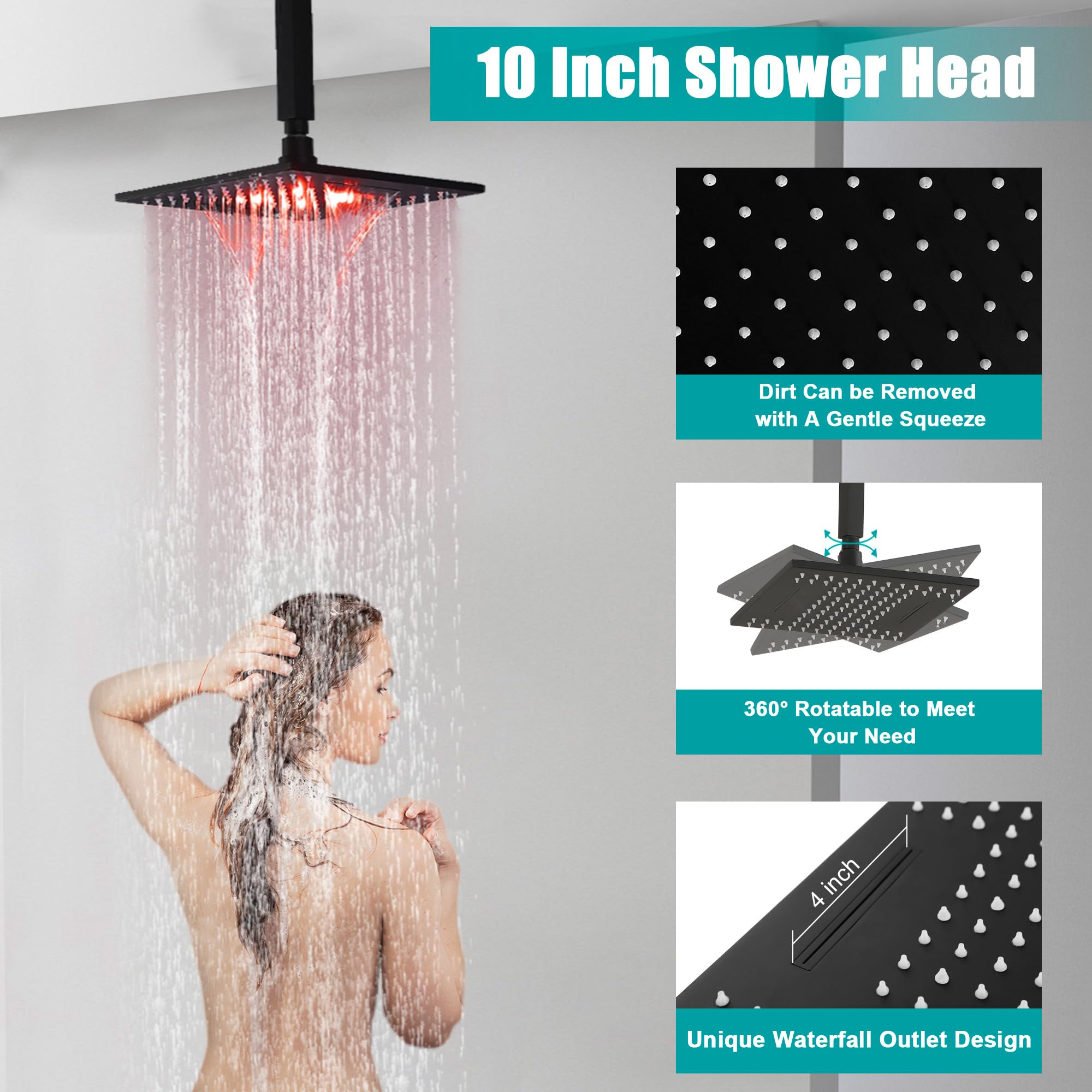 Snapklik.com : SKOWLL Ceiling Mount Shower System 10 Inch LED Rain ...
