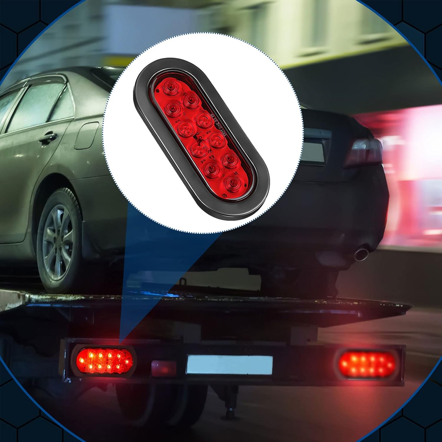 Yexiya 12 Pack Oval LED Trailer Light Kit - 10 LED Stop Reverse, Turn, Tail Lights with Wires and Grommet - IP67 Waterproof for Boat, RV, Trucks(Red)