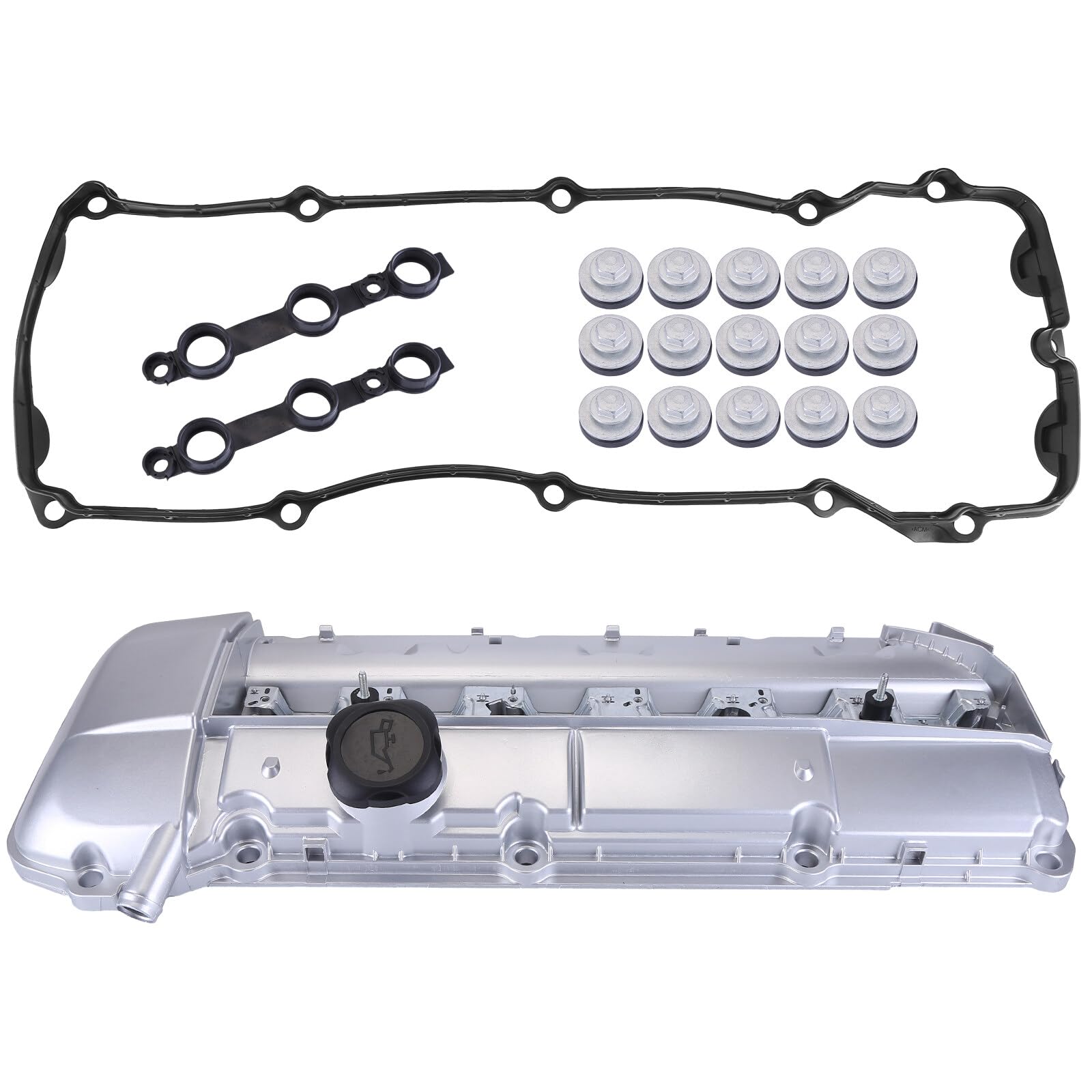 11121437395 Coperchio per valvola in alluminio con guarnizione compatibile con E39 E46 E53 525i 325i X5 Z3 M52 M54 11121432928 Engine Valve Cover
