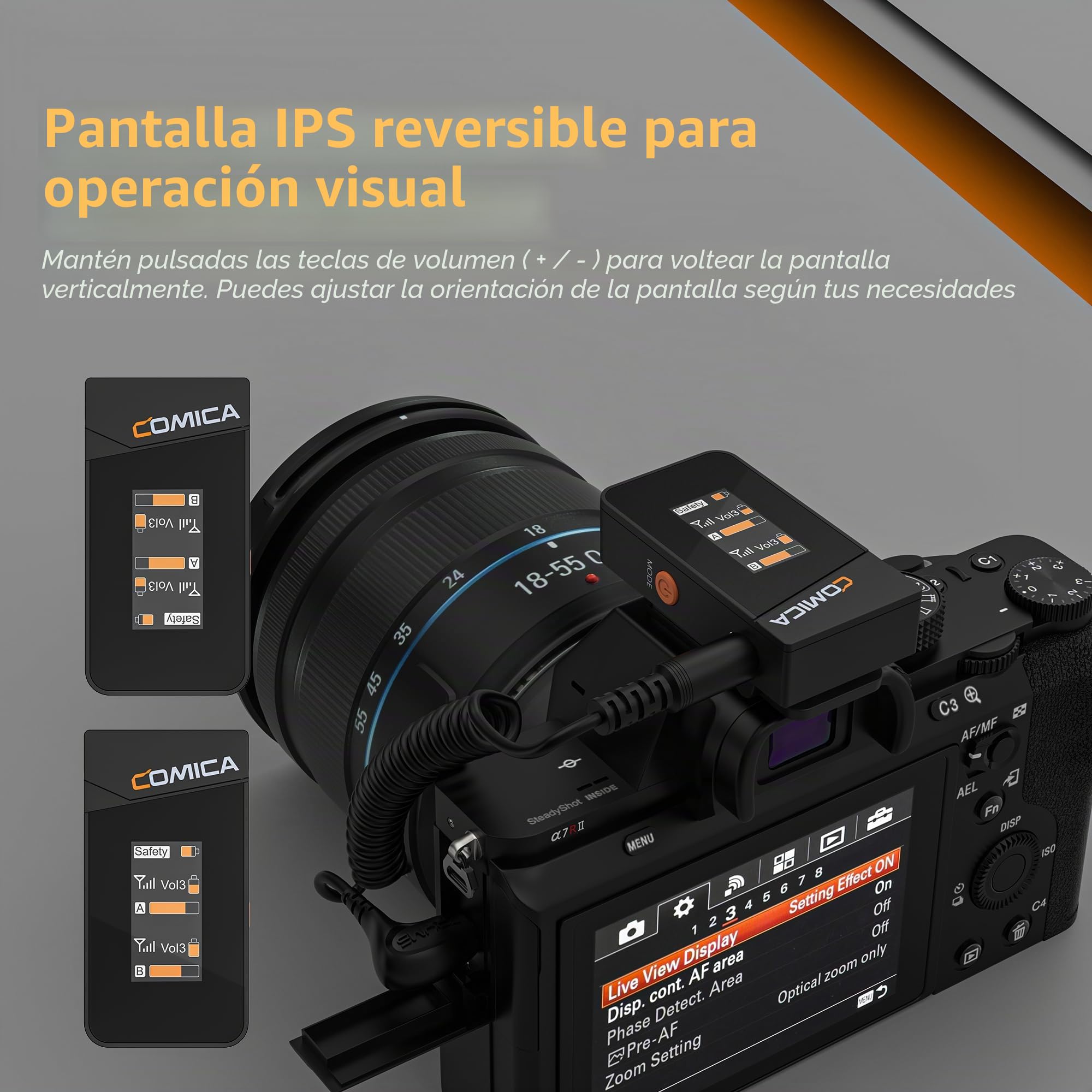 COMICA Vimo C3 Microfono Solapa Inalambrico con Cancelación de Ruido, Monitoreo, Silenciamiento, Microfono Inhalambrico para Cámaras DSLR iPhone Android Live-Streaming Vlogging y Grabación | Monitoreo, silencio, mini micrófono compacto para DSLR, cámaras,