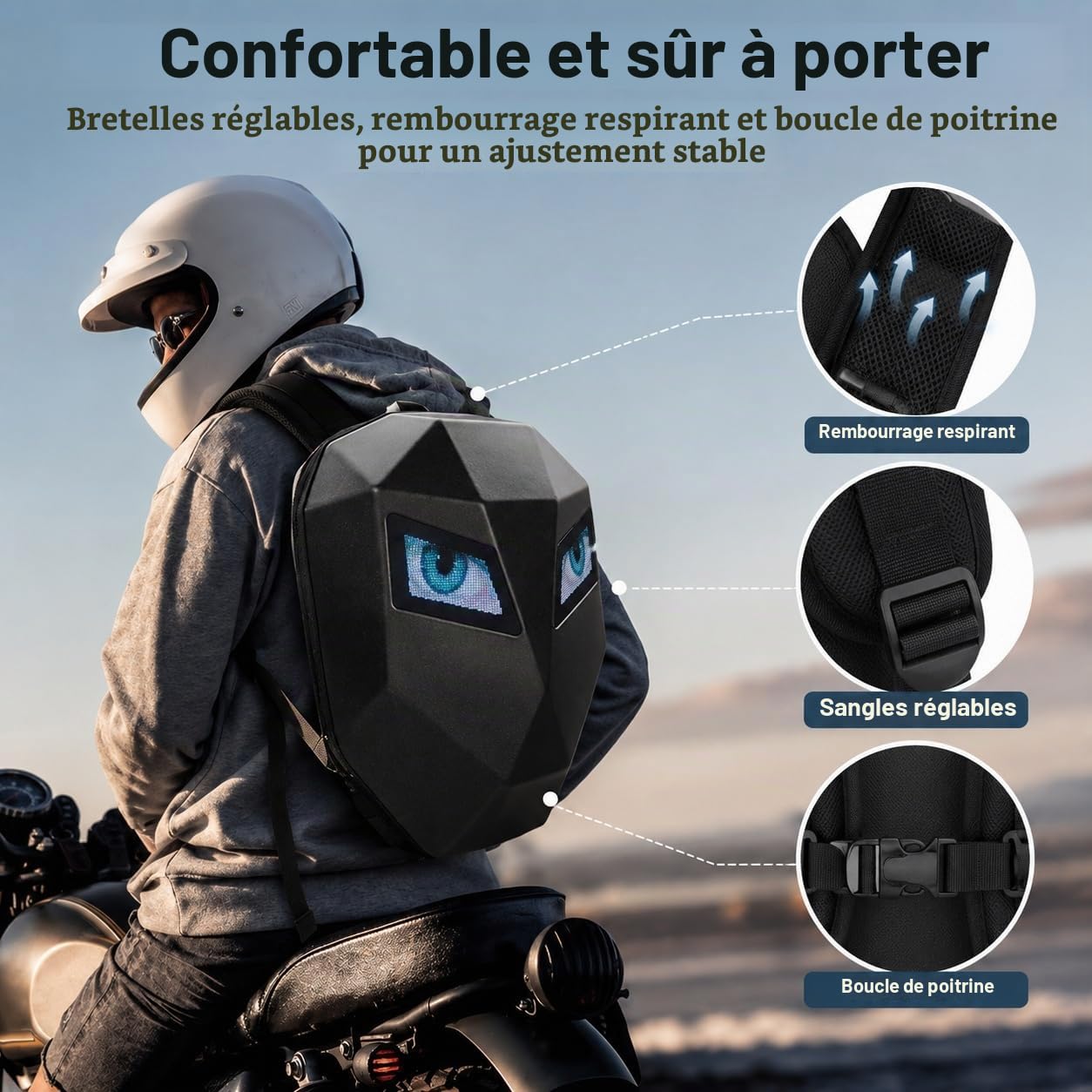 Sac à Dos LED à Coque Rigide 3D, Sac à Dos pour Casque De Moto, Mochila Para Motociclista De Hombre, écran Couleur Programmable, Sac à Dos D'équitation étanche(Piles Non incluses)