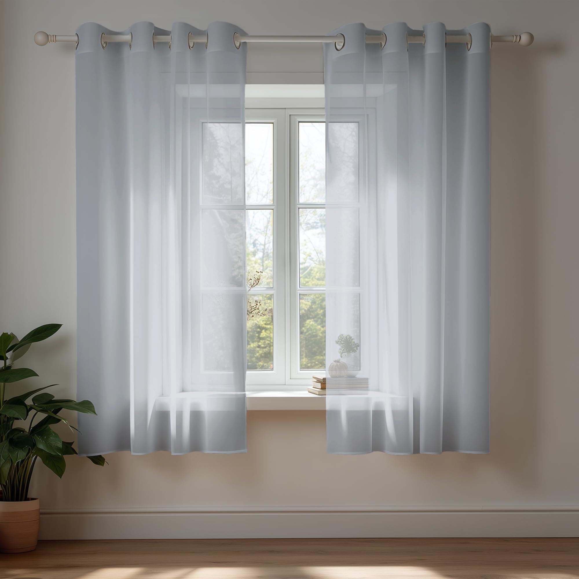 Deconovo 2er Set Gardinen Transparent Ösenvorhang Voile Vorhang 138x140 cm Grau