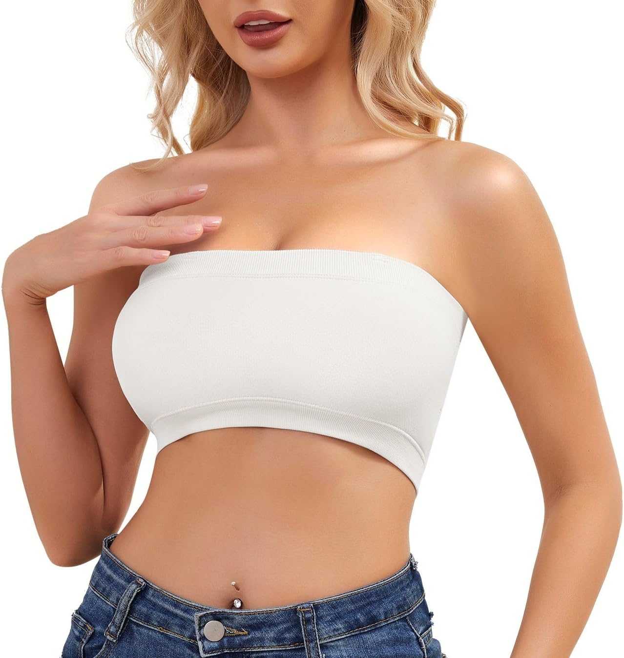QWD Strapless Bras for Women Bandeau Bra Push UP Women's Tube Top Bralette Seamless Non-Padded