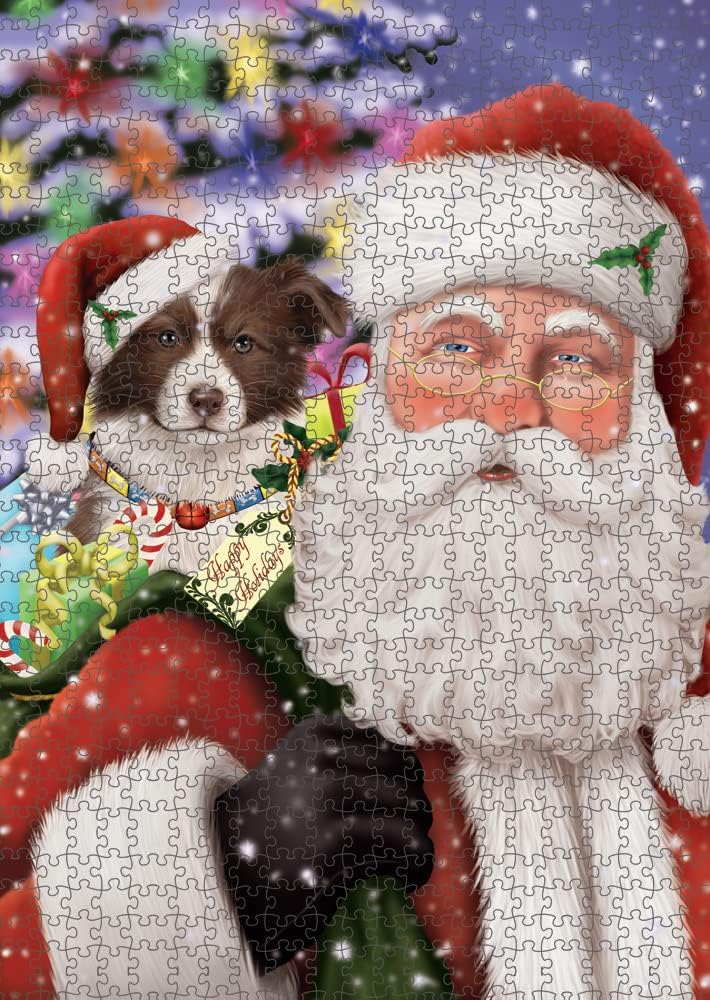 Christmas Santa with Presents and Border Collie Dog Jigsaw Puzzle for Adults - Animal Printed Interlocking Puzzle Game Artwork - Gift for Dog Lover's -1000 Pcs 20"x30", PZLE56257