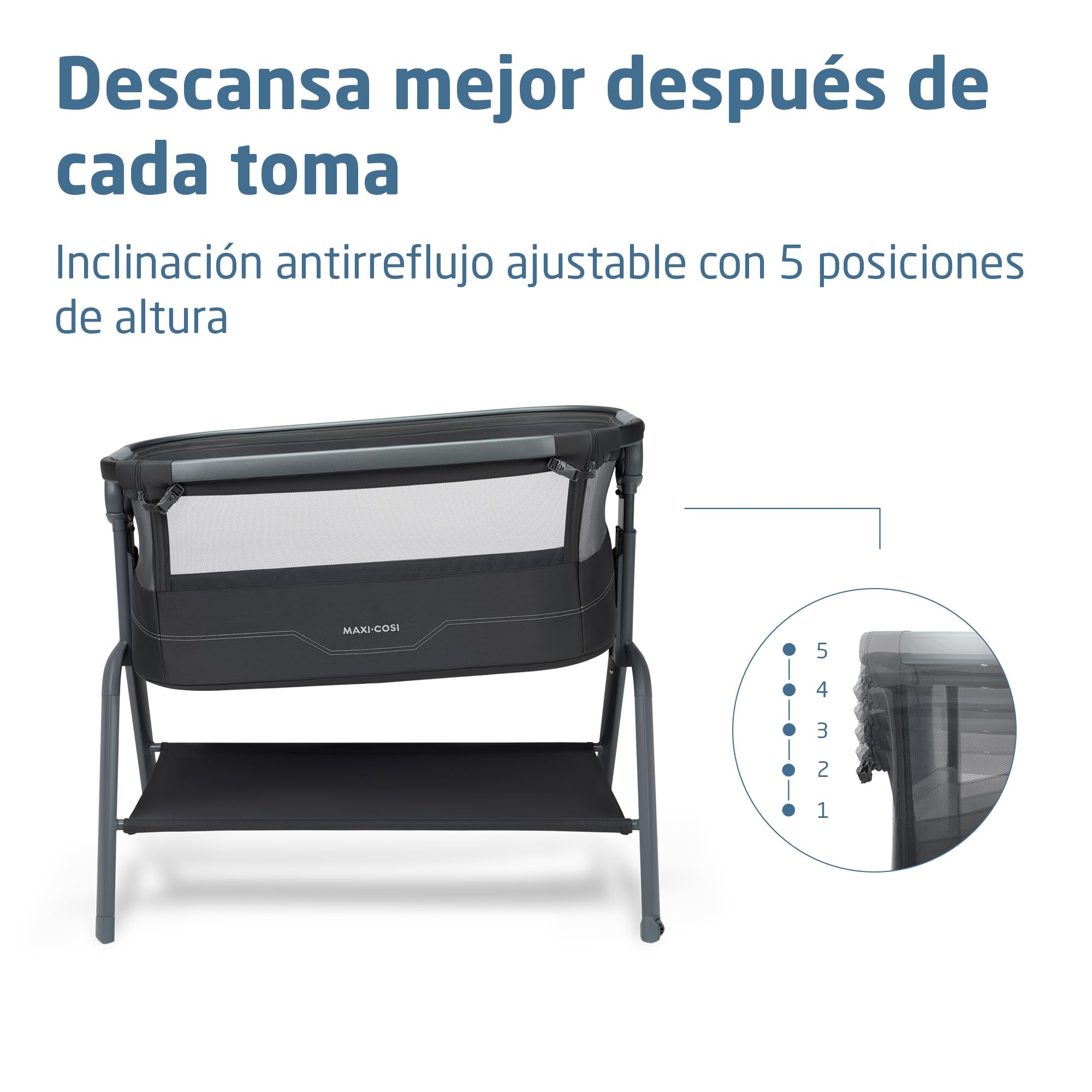 Maxi Cosi Iora² Cuna Colecho, 0-6 Meses (9 kg), Cuna Colecho Bebé Plegable y Ligera, Colchón CloudCore de 5cm, 5 Niveles de Altura, 2 Ruedas con Deslizamiento Suave, Fácil de Mover, Elegance Graphite