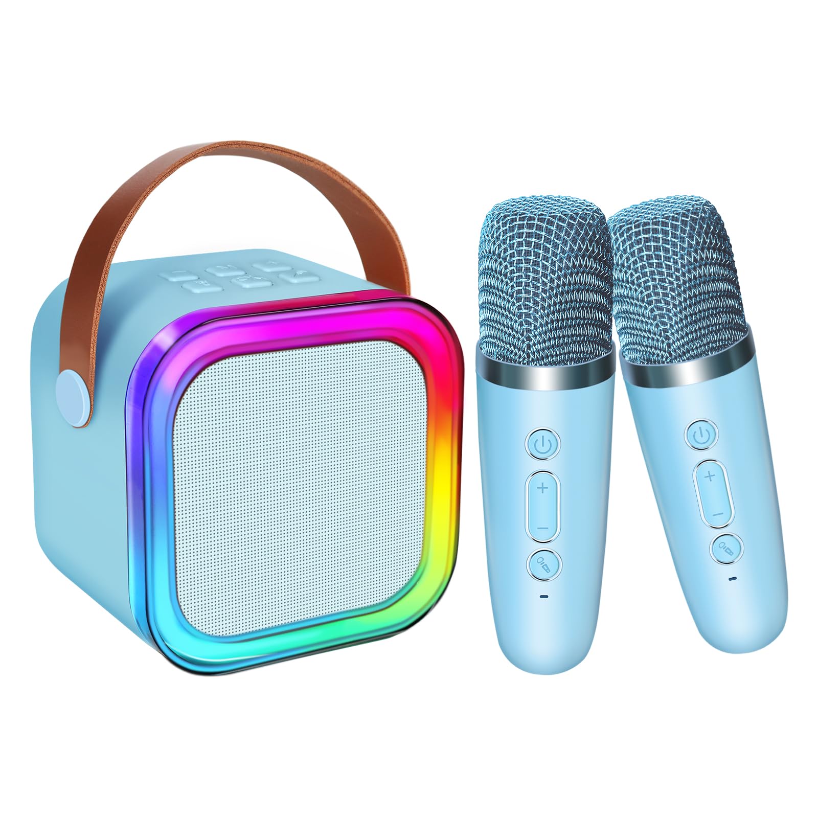 Mini Karaoke Machine for Kids Adults, UZSOMX Portable Bluetooth Speakers and 2 Wireless Microphones Song Toys with LED Light, Chritmas Birthday Toys Gifts for Girls Boys Toddler Teens (Blue 2 Mic)