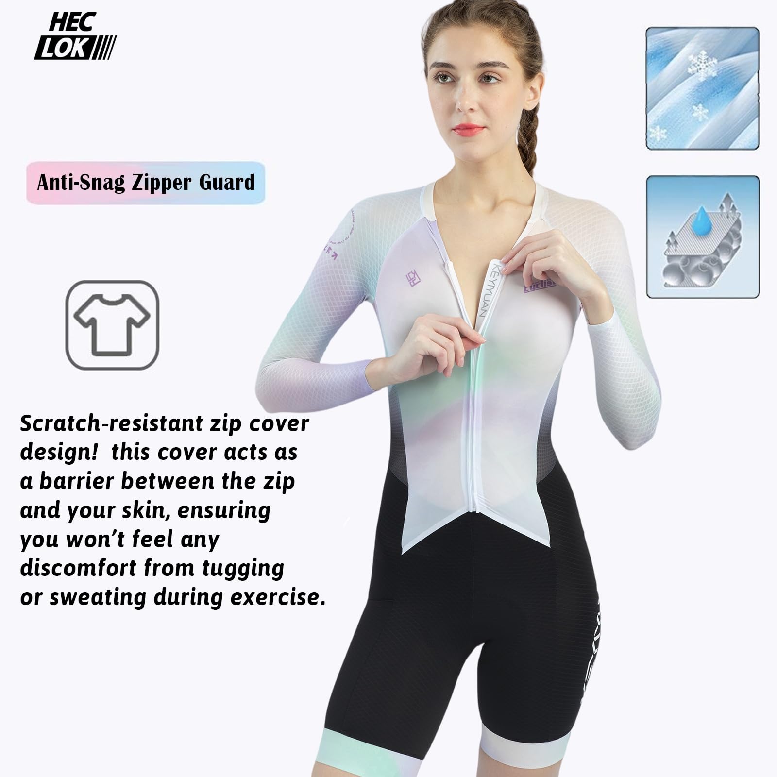 Damen Radsport Einteiler Triathlonanzug mit hochdichter Sitzpolsterung, Aero Cycling Skinsuit, atmungsaktiv schnelltrocknend UV-Schutz, geeignet für Rennradfahren Triathlon