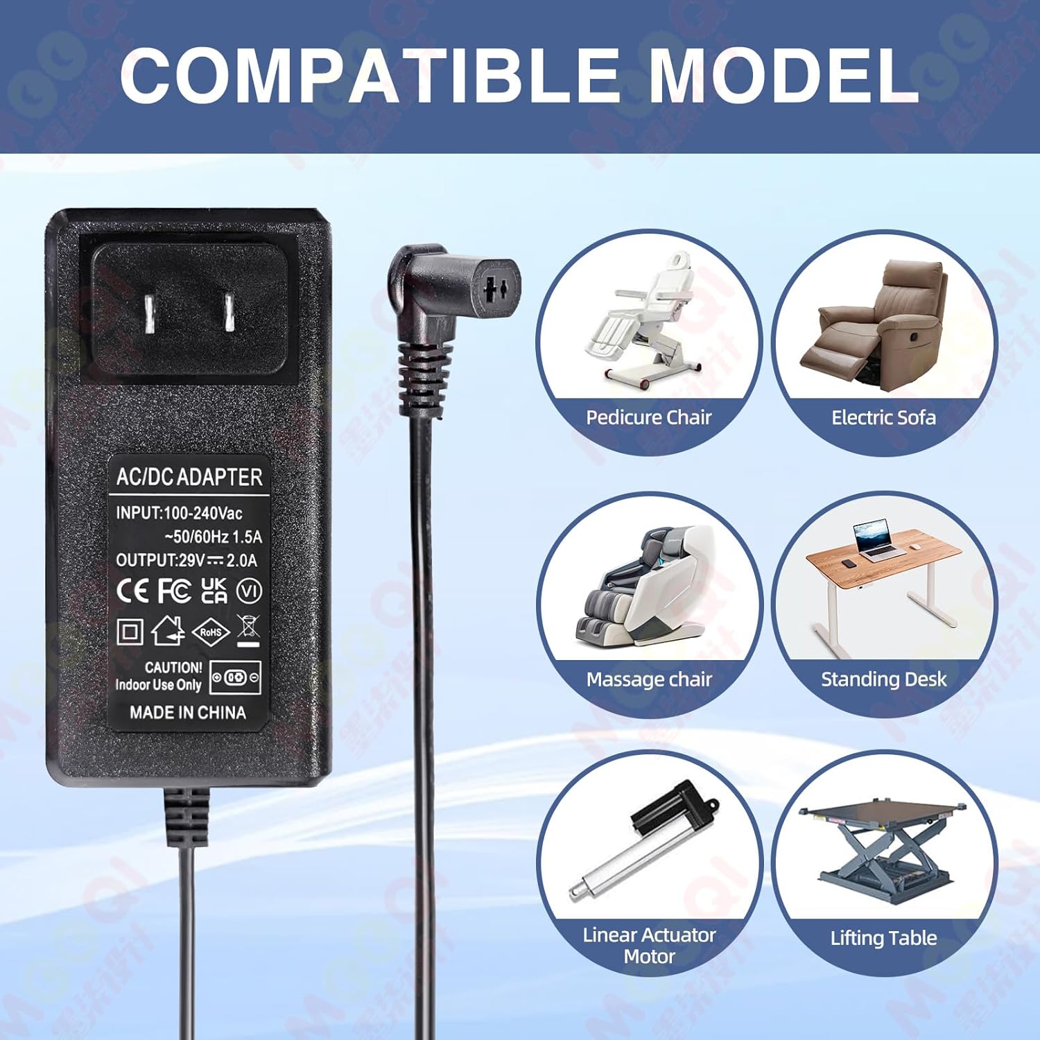 Recliner Chair Power Adapter with Extension L Shape Cable Cord for Lift Chair, Recliner Sofa, Recliner Couch, 29V Power Supply Compatible with Most Makes & Models FS2900-2000 ZB-H290020A-C ZBPOWER