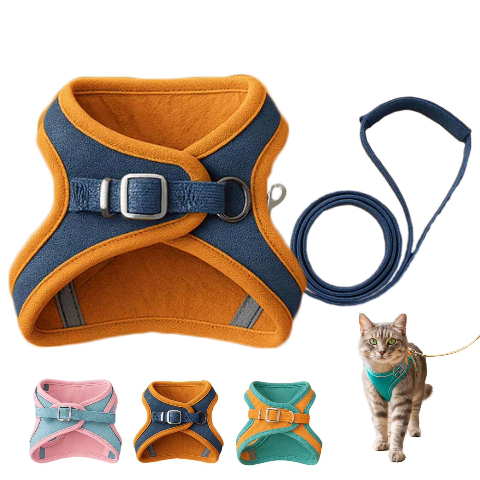 Escape-Proof Cat Harness and Leash Set, Soft Breathable Mesh Vest Style Cat Harness, Adjustable Step-In Cat Harness for Walking, Easy Wear Outdoor Harness for Small Medium Cats (Blue, XL (15-20 lb)) â image 1