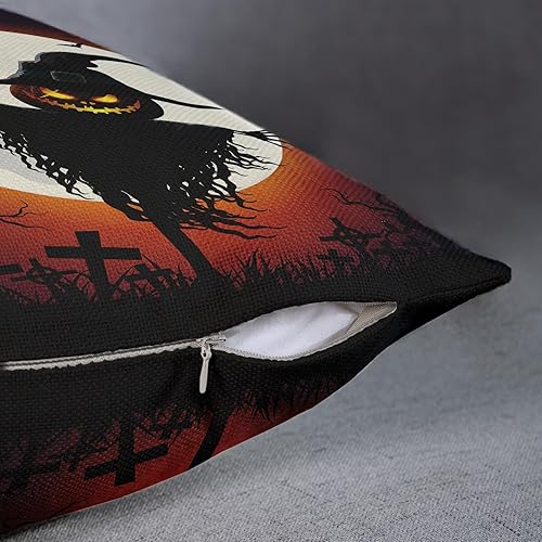 Miniatura 5 de Arttown Juego de 2 fundas de almohada cuadradas de lino de 18 x 18 pulgadas, diseño de calabaza, luna, otoño, búho, decoración del hogar y almohadas