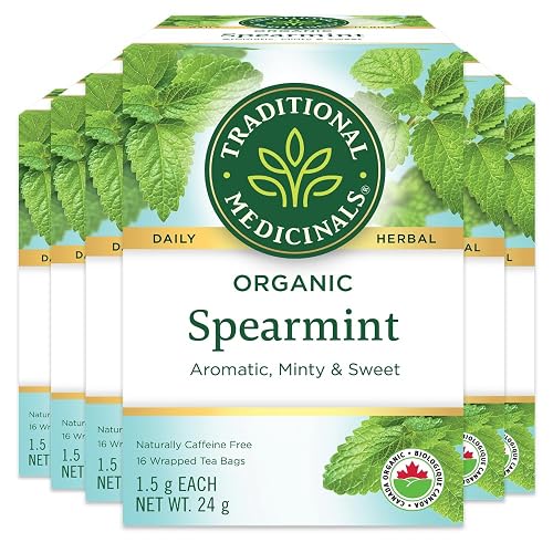 Traditional Medicinals - Organic Spearmint Herbal Tea (Pack of 6) - Refreshing and Minty - 96 Tea Bags Total - Tea - Spearmint - 16 Count (Pack of 6)