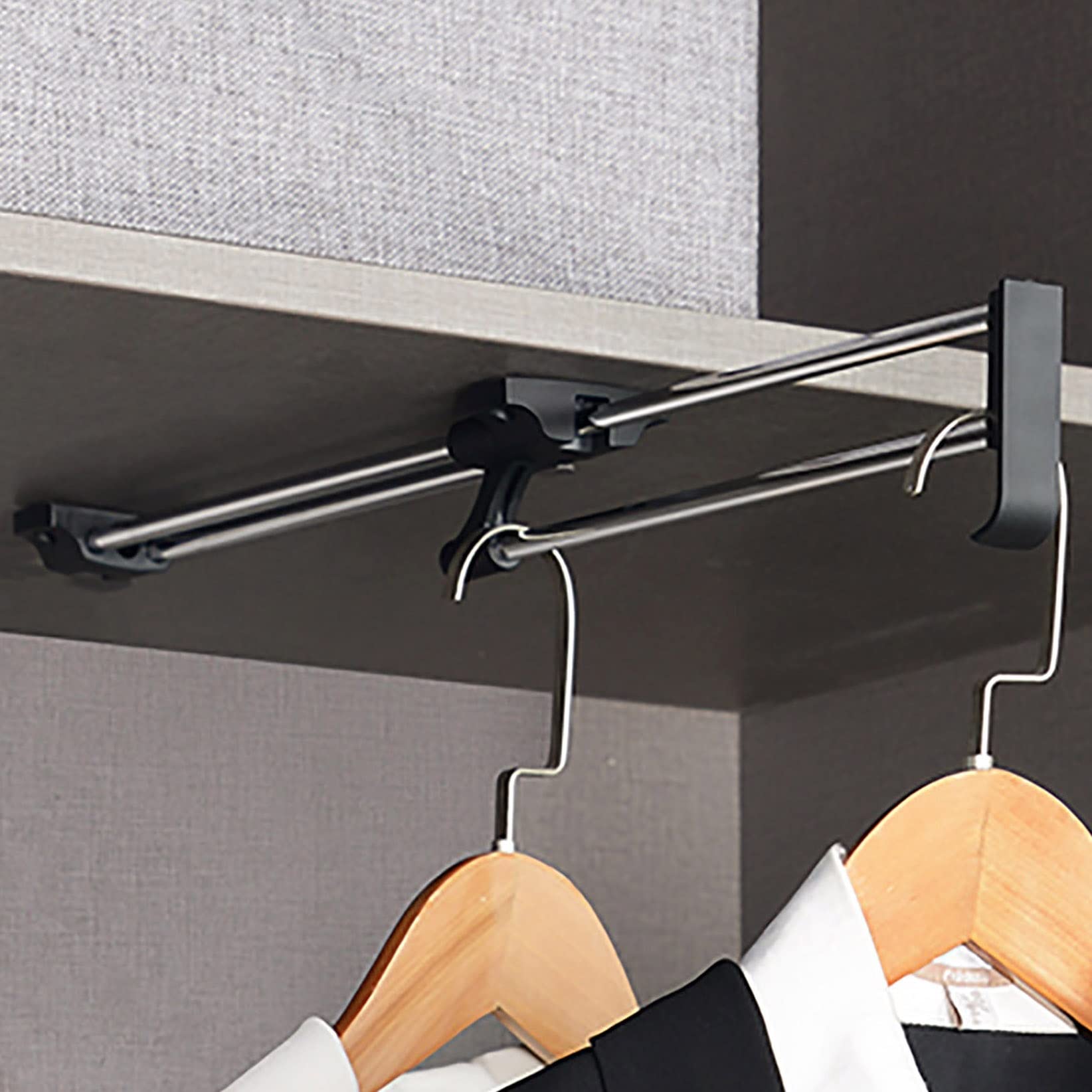 Uitschuifbare kledingstang voor kledingkast, telescopische kaststang met metalen basis, uittrekbare kapstok verstelbaar 26-61 cm ruimtebesparend, zwart (Size : 46cm/18.1in