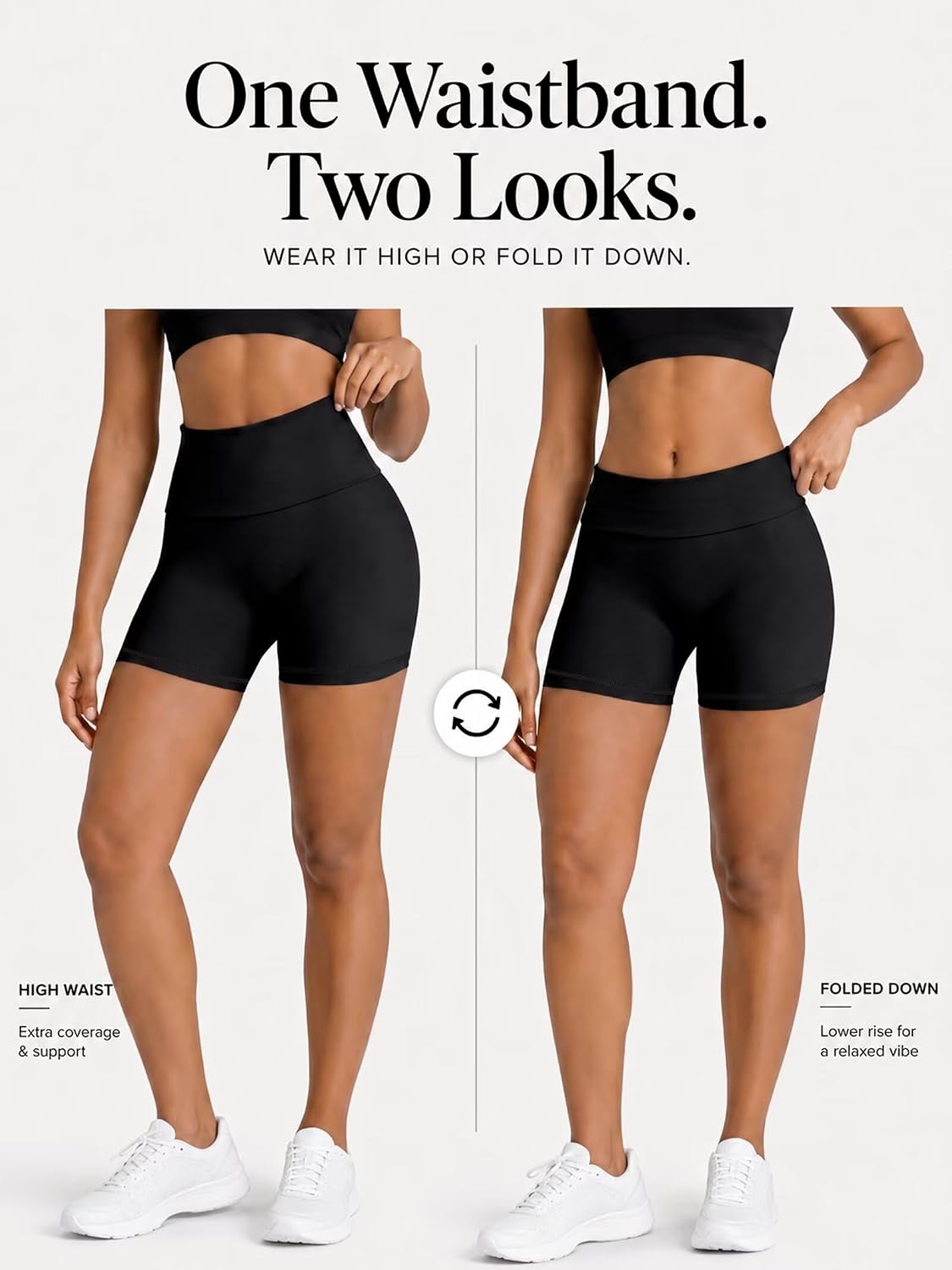 Sunzel Women's No Front Seam High Waisted Fold Over Waist Biker Shorts | 4 Or 6-Inch Inseam, High Waisted, Tummy Control, No Front Seam, Fold Over Waist, Close Fit, For Yoga Gym Workouts