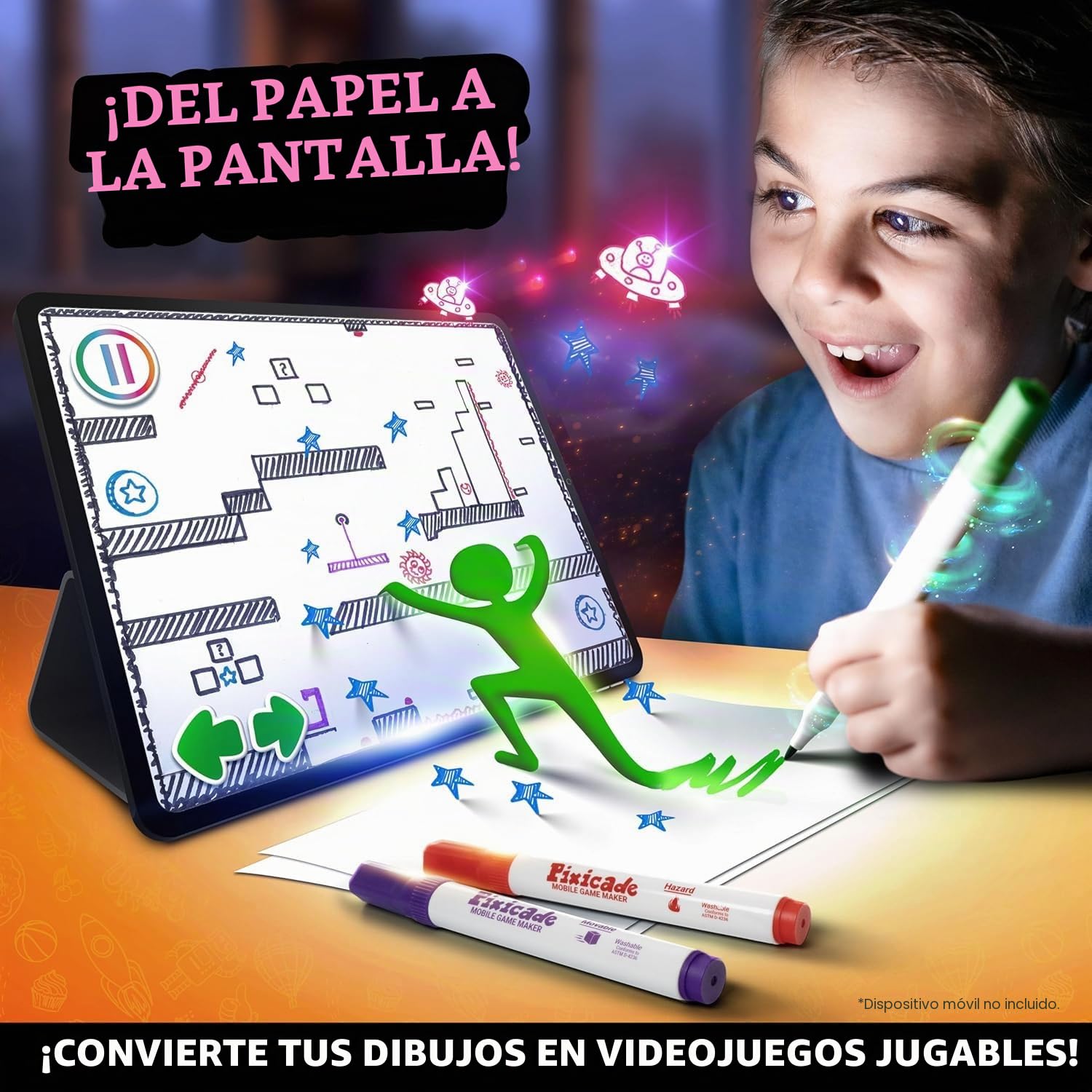 Abacus Brands Pixicade – CREA Tus Propios Videojuegos, Juguete Stem | Sin programación – dibuja, escanea y juega al instante. Incluye 5 rotuladores y libro de diseño de 108 páginas