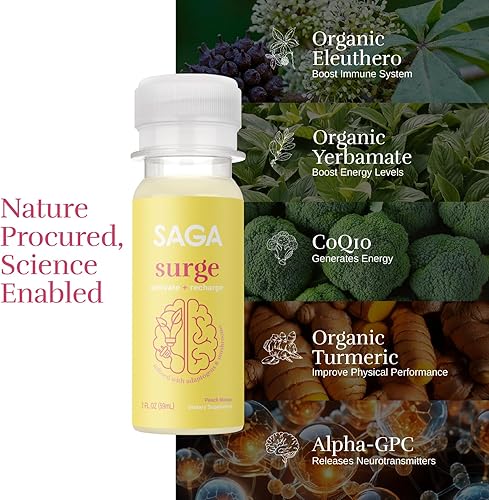 Miniatura 2 de SAGA Surge Mushroom Energy Juice Shots, bebida con cafeína, suplemento para refuerzo de resistencia y apoyo inmunológico, bebida funcional con yerba