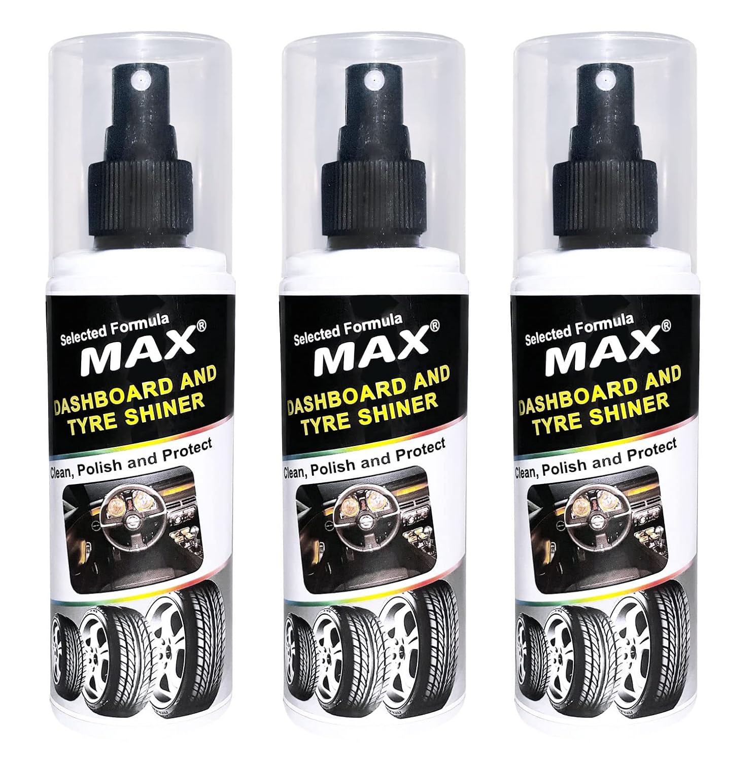 MAX Dashboard & Tyre Shiner 200 ML (Pack of 3) – Selected Formula for Long Lasting and Glossy Shine MAX Dashboard & Tyre Shiner 200 ML (Pack of 3) – Selected Formula for Long Lasting and Glossy Shine
