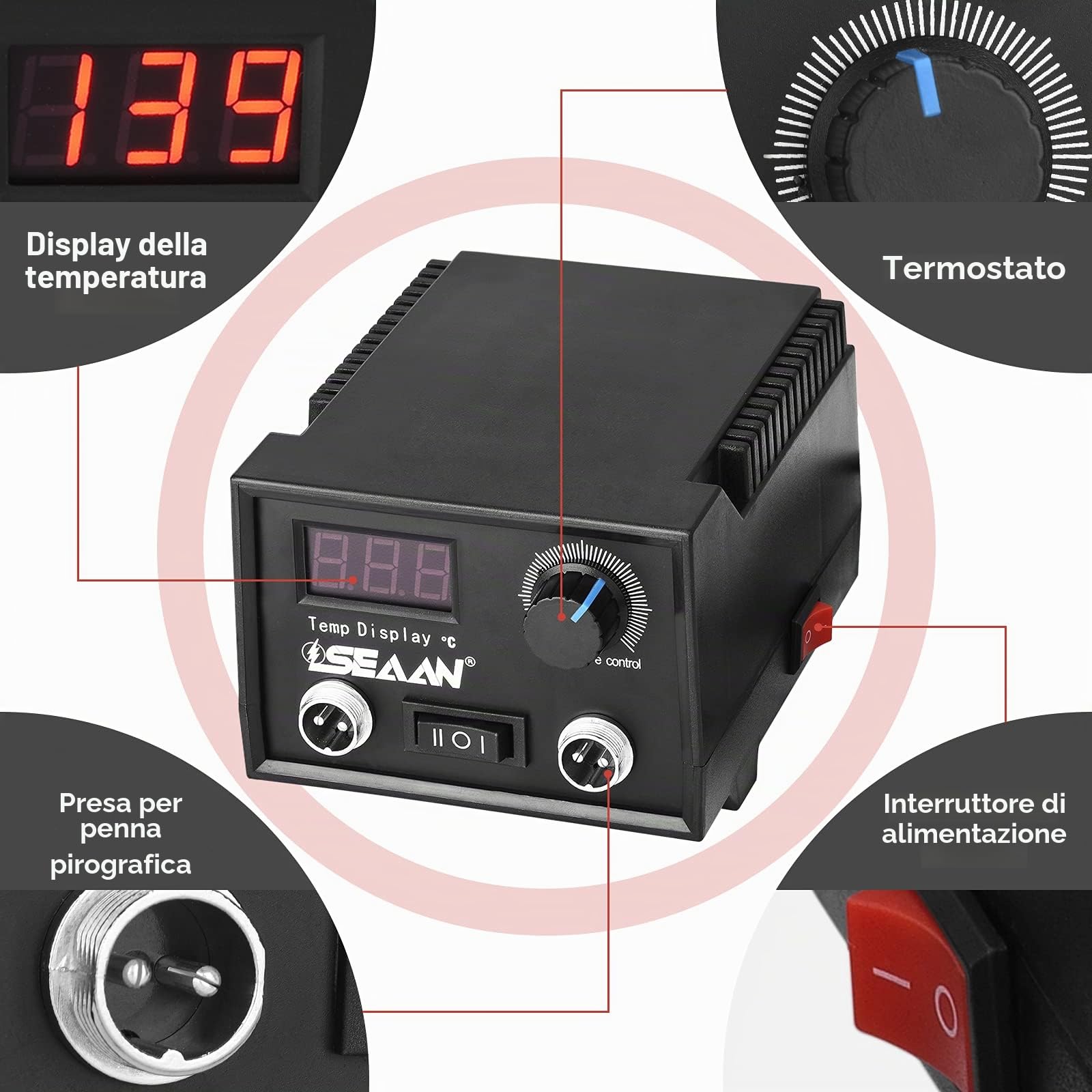 Kit pirografia in legno 60 W 31 pezzi Macchina per pirografia 0-800 °C Kit professionale per pirografia con schermo LCD per principianti e adulti