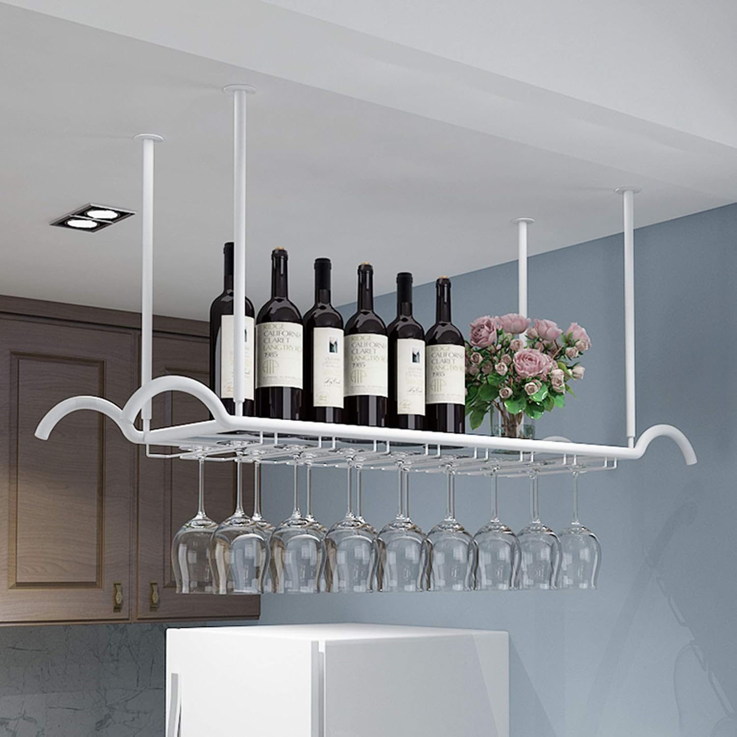 Rackall Mounted - Ceiling Racks, Simple Style Iron Hanging Glass Rack Ceiling Decoration Shelf for Bars, Restaurants, Kitchens