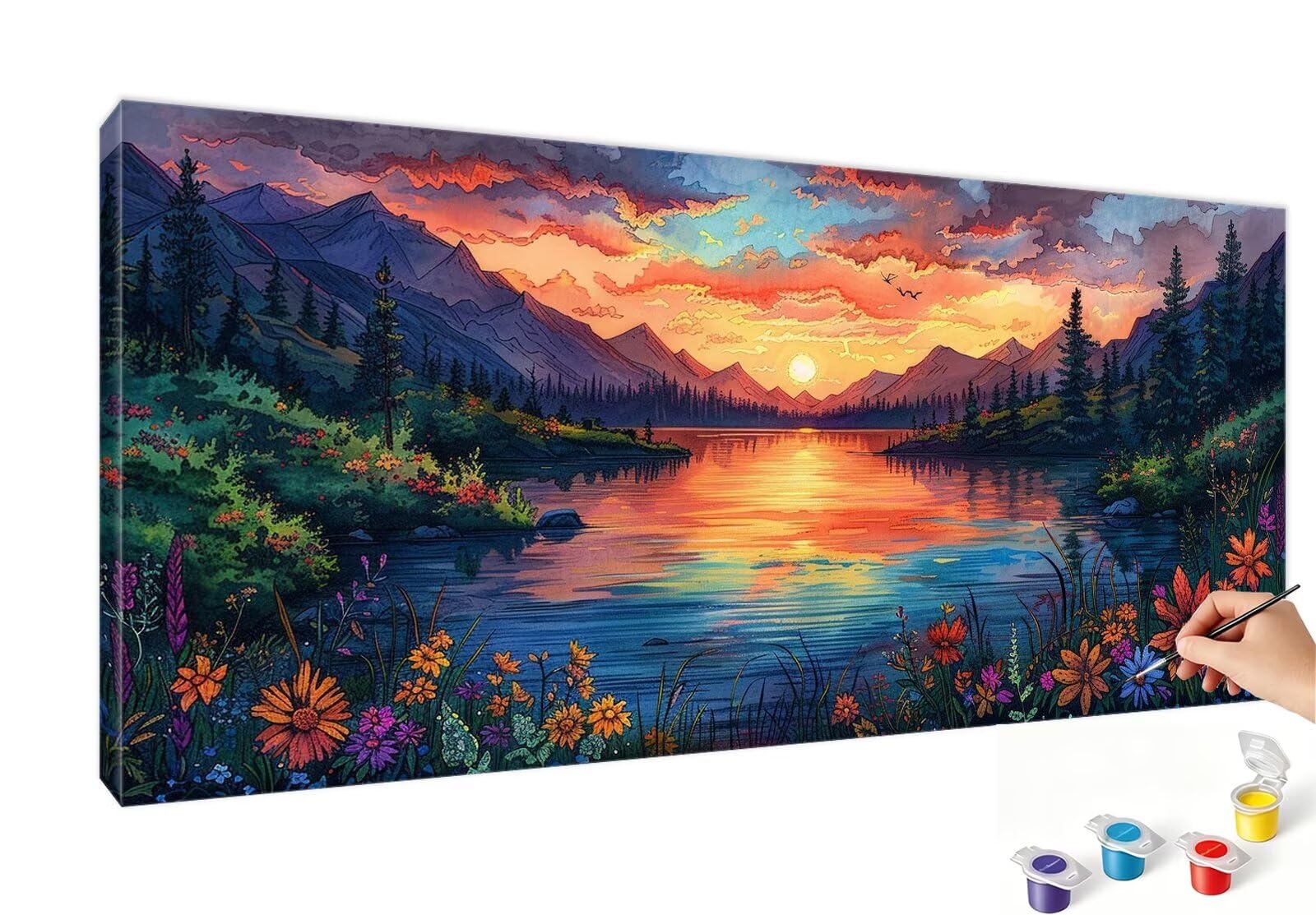 Peinture Numero Adulte Fleur Peinture Numéro Coucher De Soleil DIY Coloriage par Numero Adulte 50x100cm avec Pinceaux et Acryliques, Sans Cadre, Activité Manuelle Pour Décoration Maison Salon RB-37