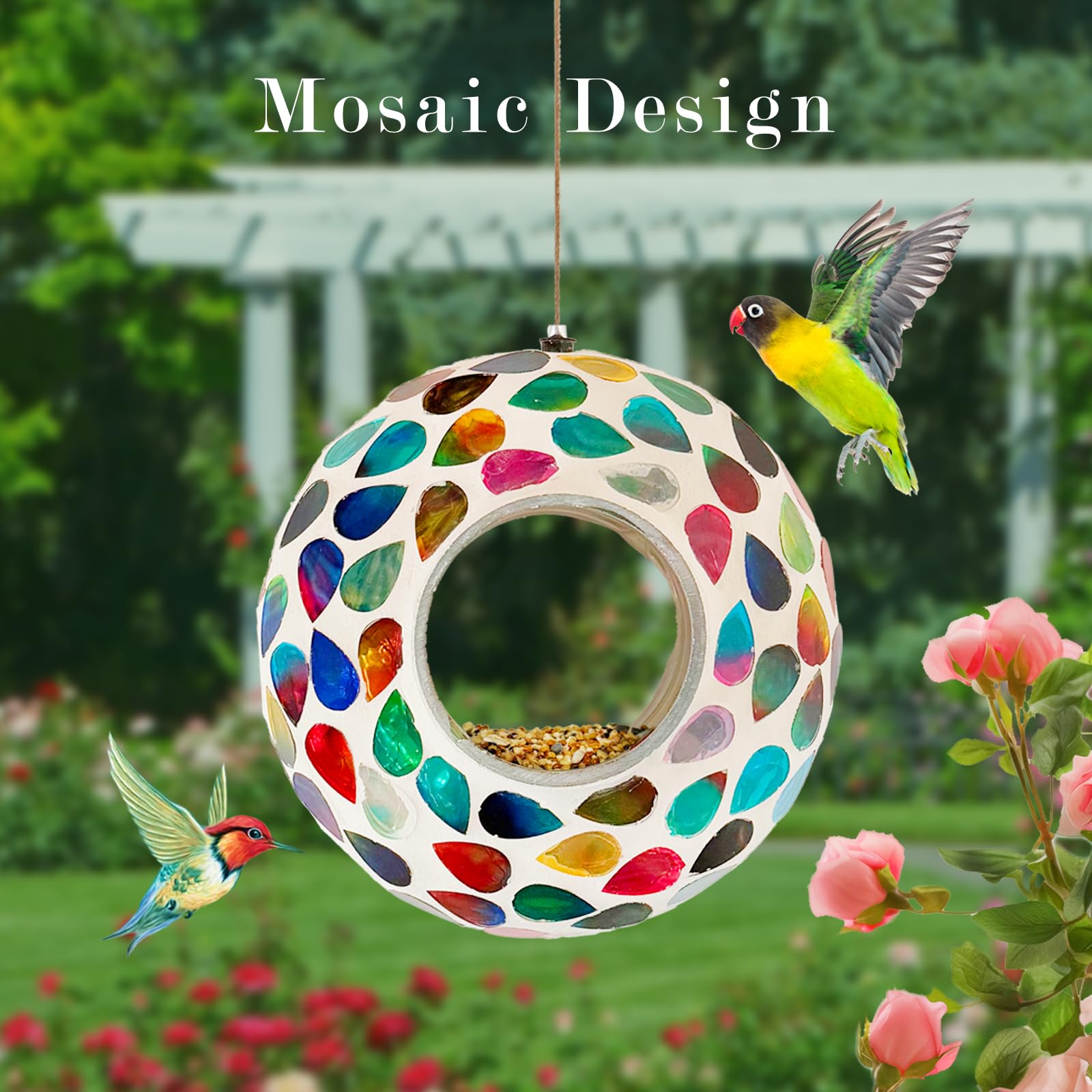 Comederos para pájaros para exteriores, de cristal, color blanco