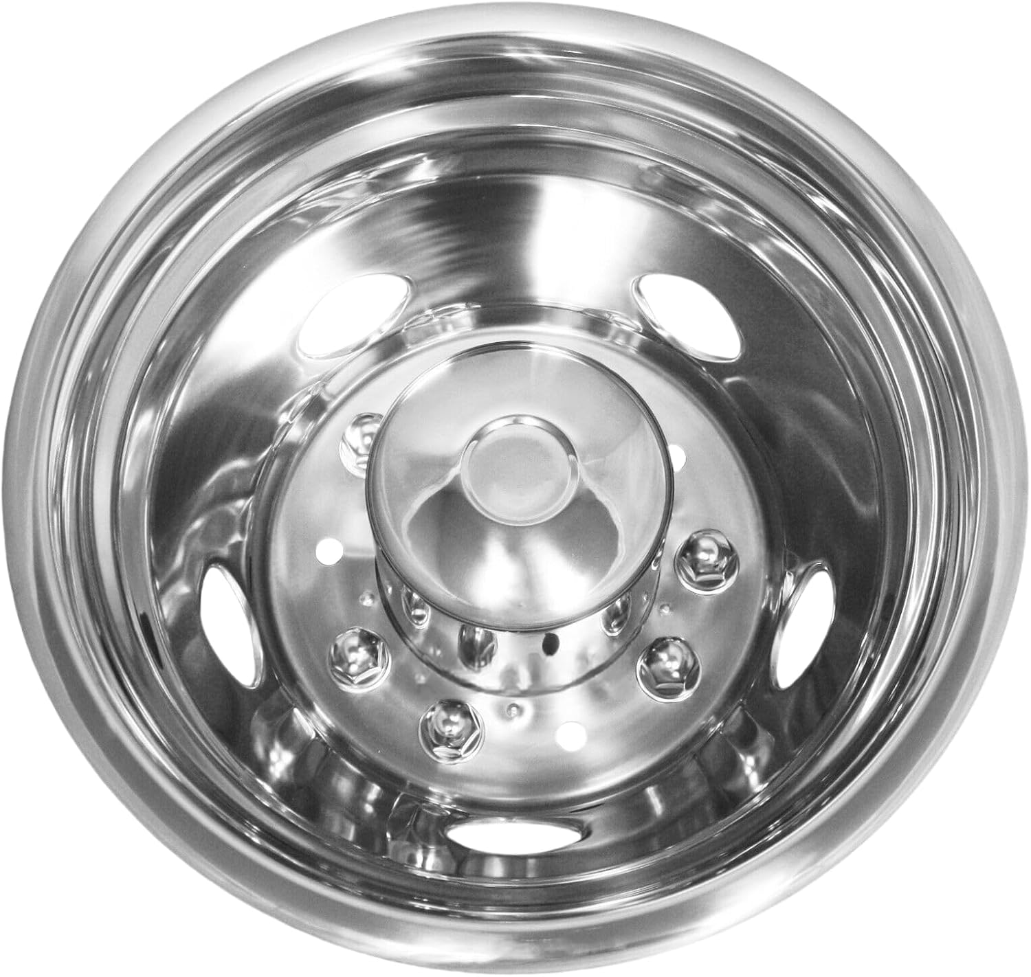 4pcs 19.5" Polished 304L Stainless Steel Dually Wheel Simulators, Bolt On Wheel Covers, 10 Lug 5 Hand Hole Hubcaps for 2005-2011 Dodge Ram 4500/5500 2WD/4WD Wheels w/Tool Kit D19F8