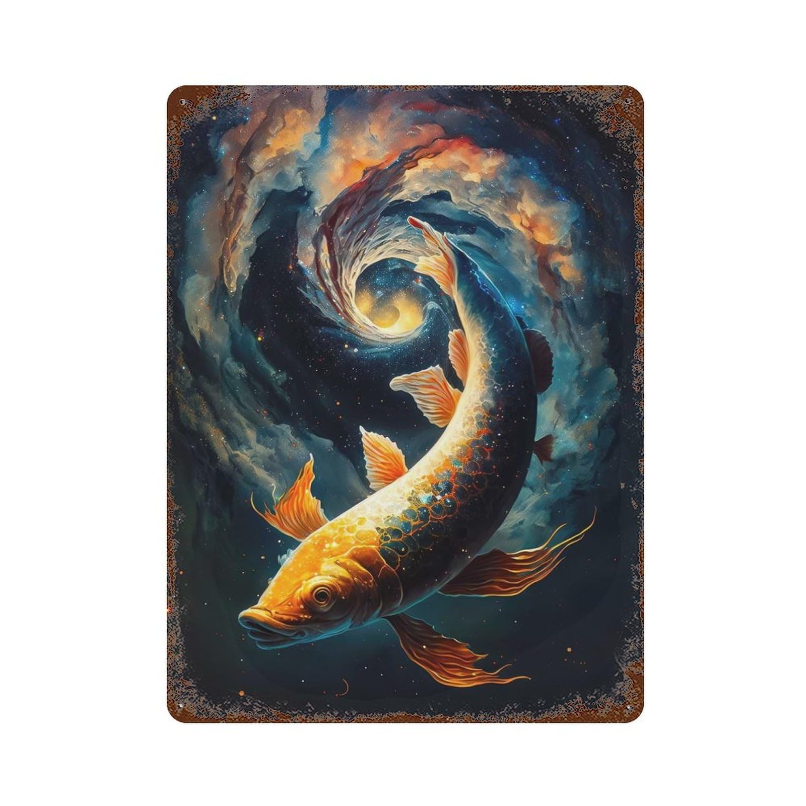 Decorative Tin Sign Cosmic Koi 9 15.7"x11.8", Novelty Wall Decor for Shed, Workshop And Garage Wall Decor