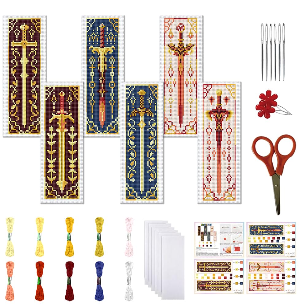 FREEBLOSS Kit 6 Marque-Pages Point De Croix 11 CT - Modèles Épée Avec Instructions Pour Débutants