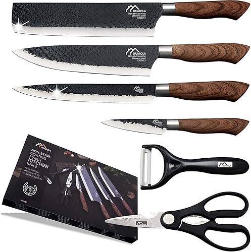 Miniatura 1 de Numola Juego de 6 cuchillos de chef profesionales negros, cuchillos de carne para cocinar, cuchillo de cocina forjado con cubiertos de acero