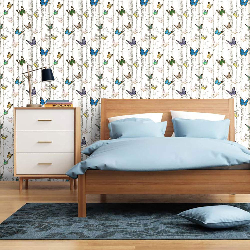 Carta Da Parati Autoadesiva Floreale Con Uccelli - Stacca E Incolla, Rimovibile, 44.5x400cm - Foto 6