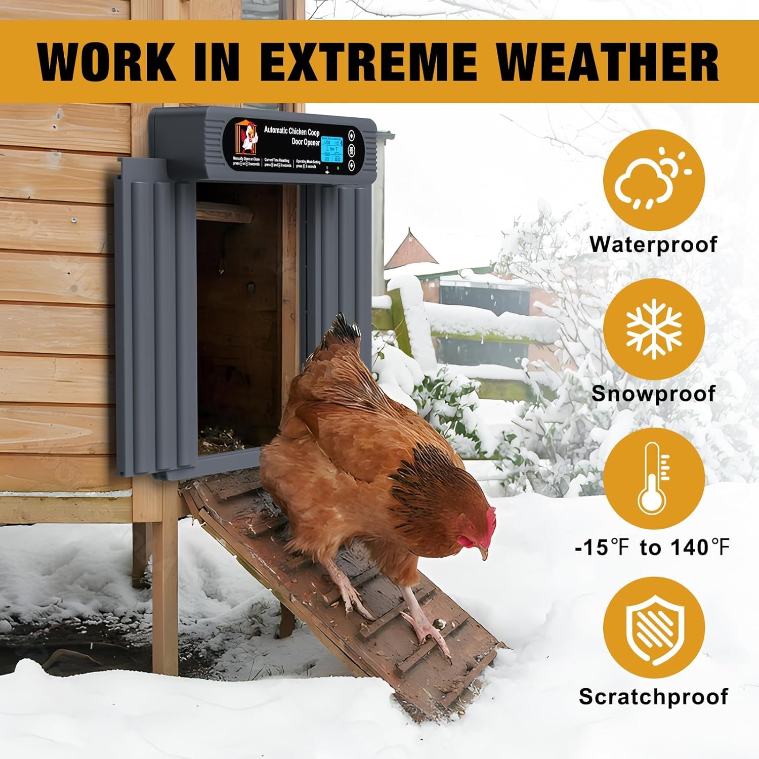 Automatic Chicken Coop Door,Programmable Timer & Light Sensor Modes, LCD Display, Solar Powered Auto Chicken Door Opener with Remote Control (30m)