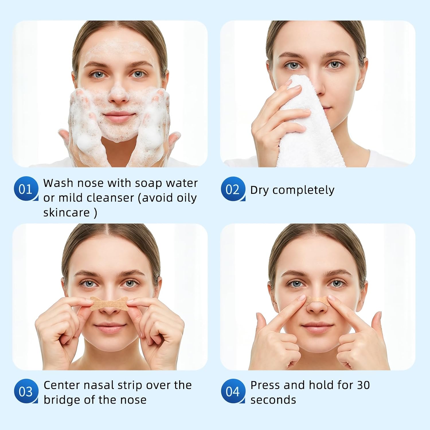 MQUPIN Nasal Strips for Small Noses (Women & Men), Slim Fit Curved for Female Nose Contour, Extra Strength Strong Adhesion Nose Strips,Drug-Free Breathing for Sleeping (60 Count)