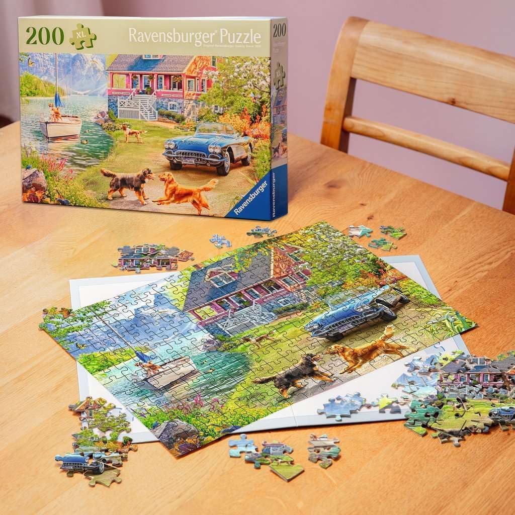 Ravensburger Feel Well - Summer Lake House - 200 Piece Jigsaw Puzzle | Thicker Pieces, Large Image Format, and Included Stand | Premium Quality Puzzle Made in Europe
