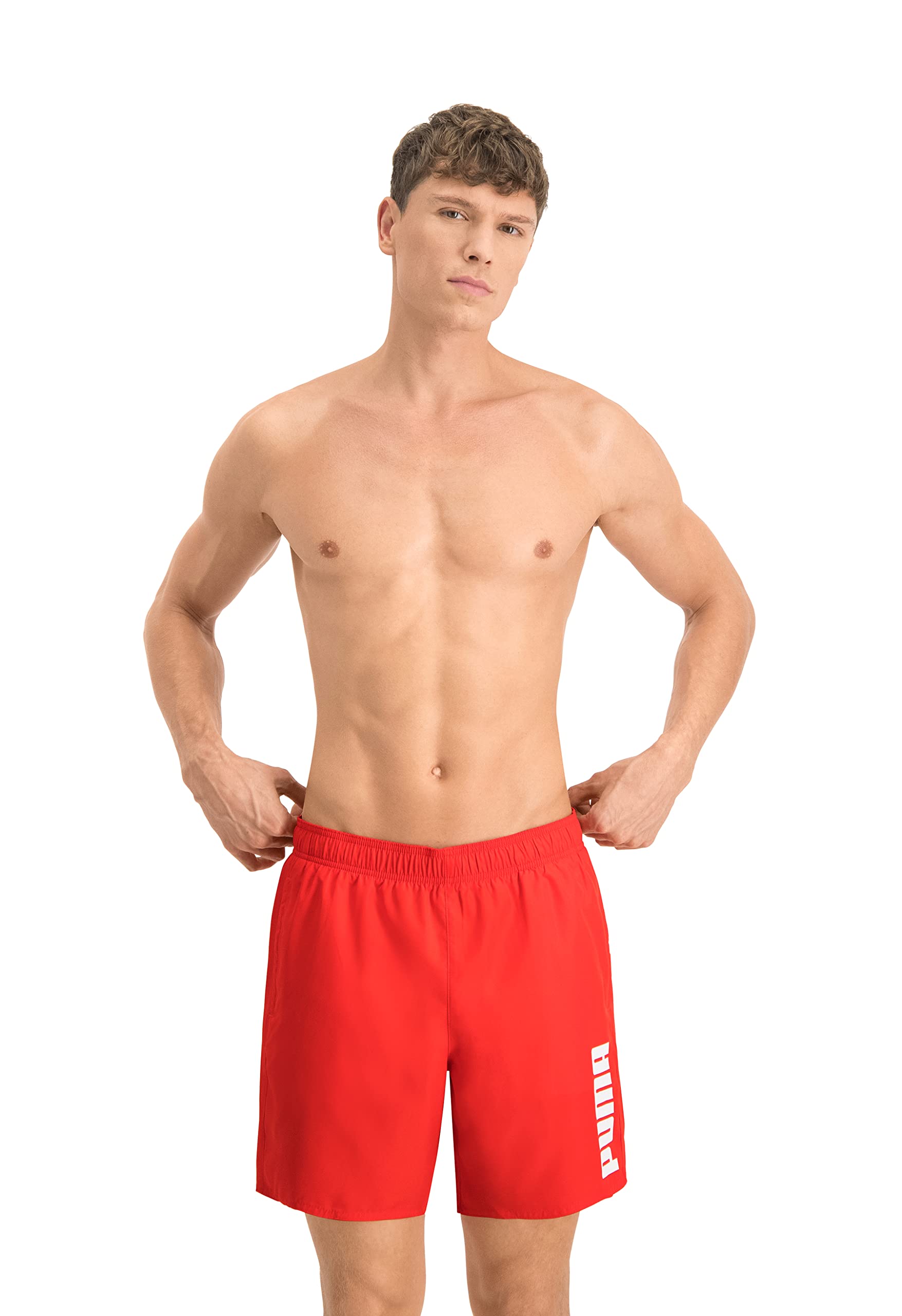 Puma Men's Red Swim Mid Shorts Swim Trunks, M
