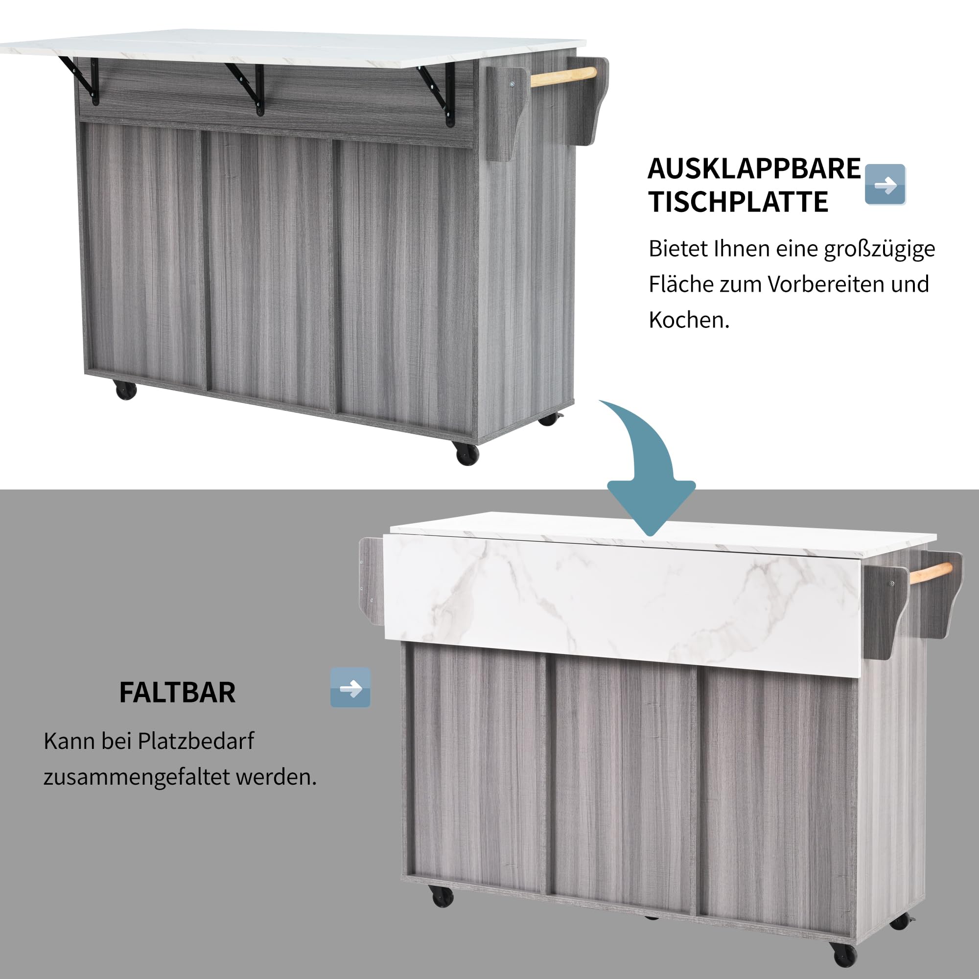 Generisch Carro de cocina con tapa plegable, color gris y blanco