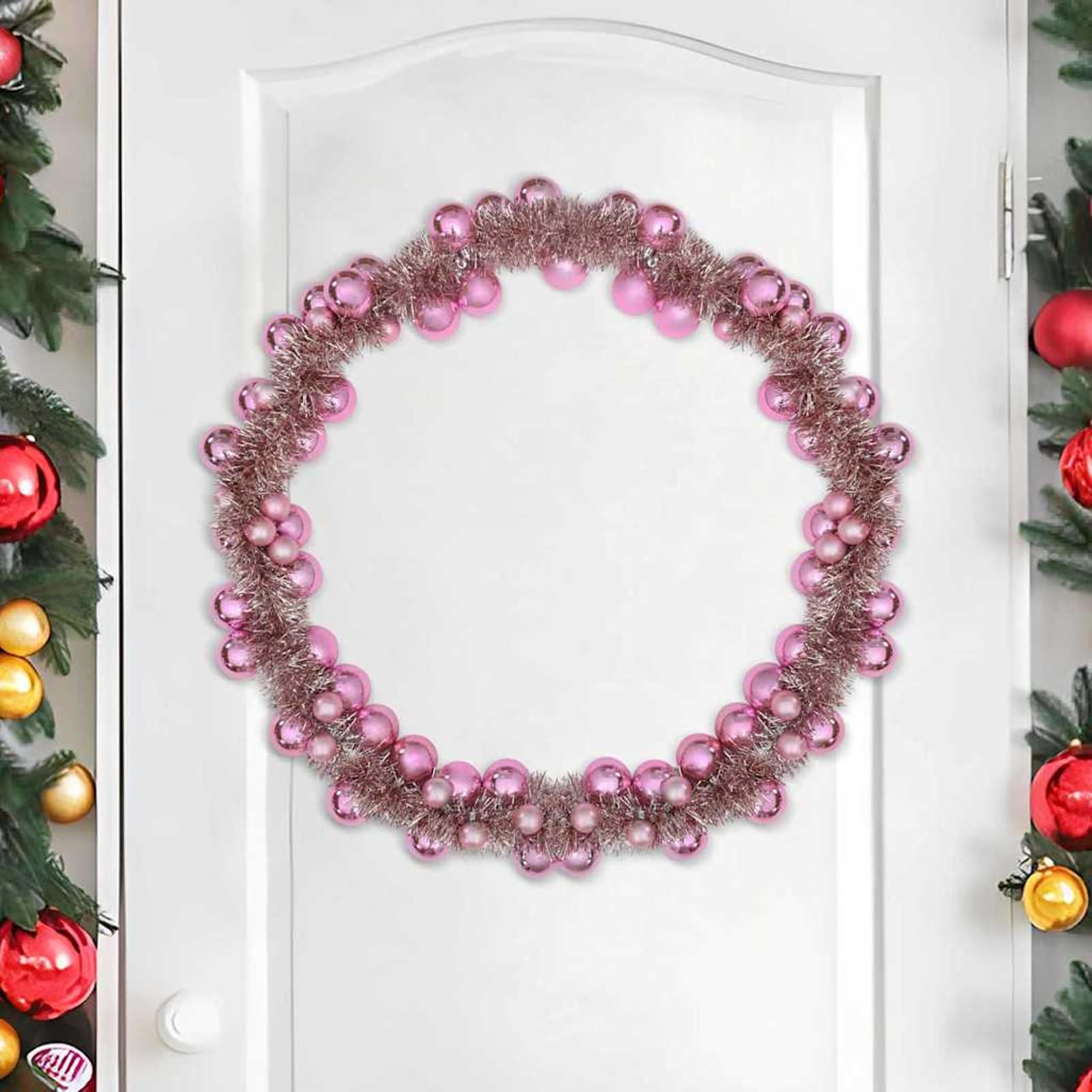 Gecheer Weihnachtskugelgirlande Rosa 186 cm Polystyrol, Weihnachtskugeln Set Kunststoff-Kugeln für Weihnachtsbaum Fenster Adventskranz Gartenparty Winterdekoration42019690