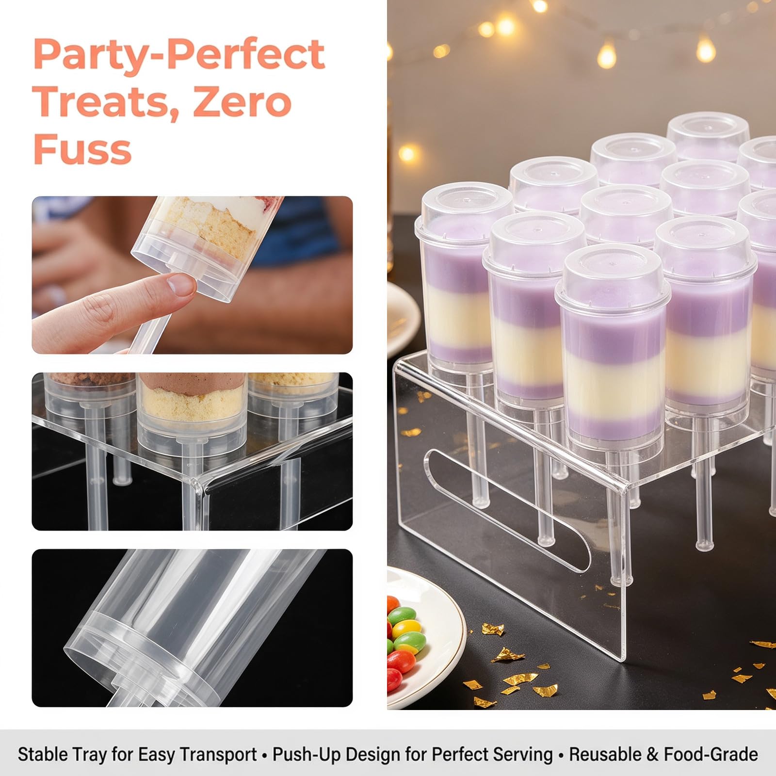 OSALADI 1 zestaw pojemników na ciasto Push Cake Up Pop z podstawką na 12