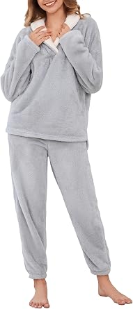Women s Fluffy Pajamas Set Warm Fleece 2 Piece Pjs Set Pullover Pants Fuzzy Flannel Loungewear Set Winter Clothes