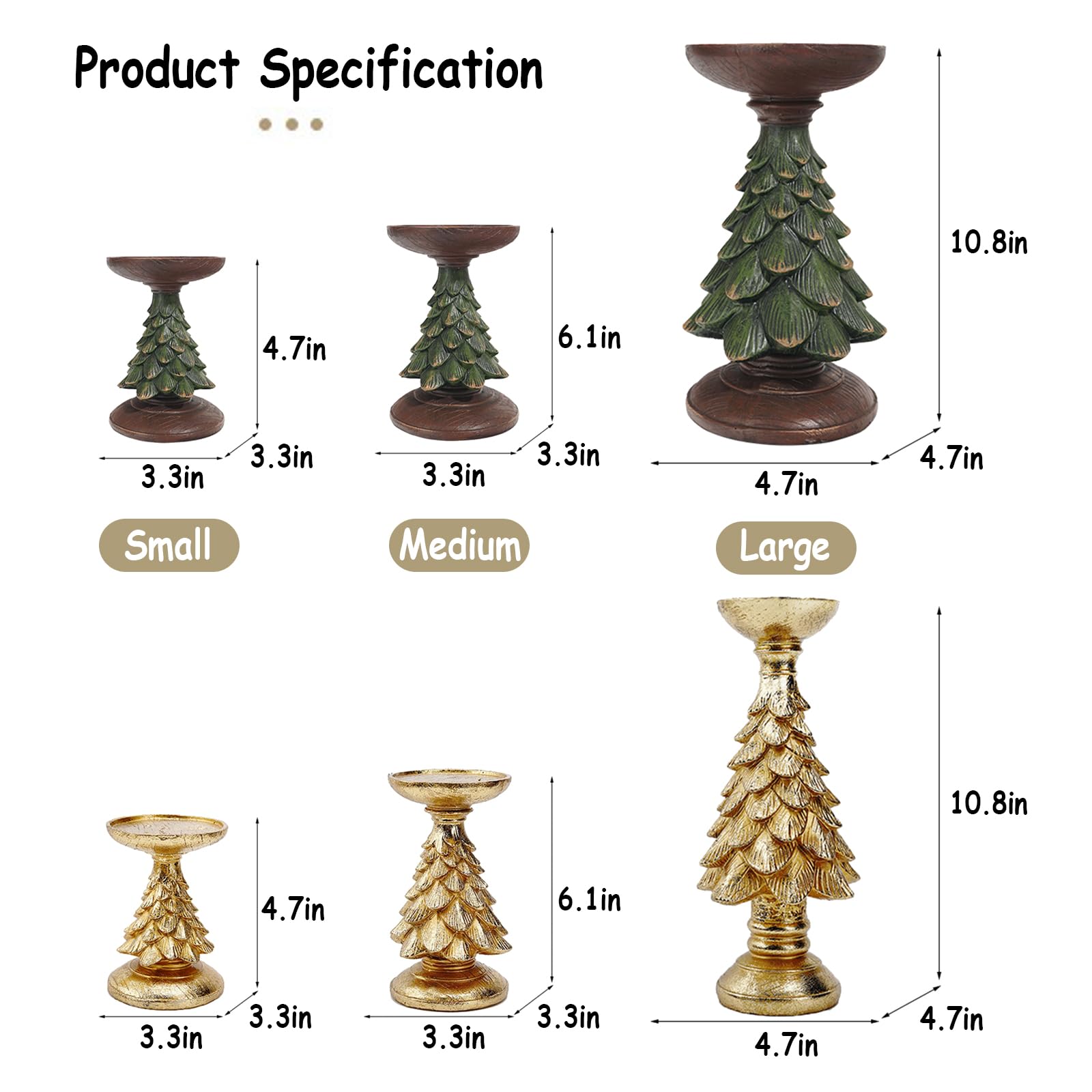 Christmas Tree Candle Holder, Hand Crafted Resin Taper Tea Light Christmas Home Decorative for Festival Holiday Dinning Table Decor (Gold, Small)