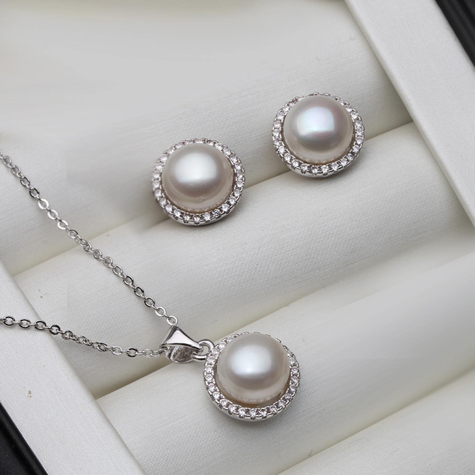 Perlenohrringe Damen Perle Ohrstecker Ohrringe Earrings Süßwasserperle Set Frauen Natürliche Perle Halskette Ohrringe Set Jubiläumsgeschenk