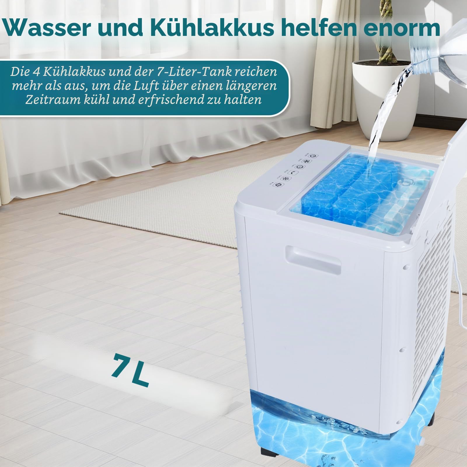 CAYNEL Tragbare Klimaanlagen, Verdunstungsluftkühler mit 7-Stunden-Timer für Auto-Off, 4 Modi und 3 Geschwindigkeiten, 4 Liter Tank-Fensterlose Klimaanlage, Sumpfkühler, Klimaanlage für Zimmer