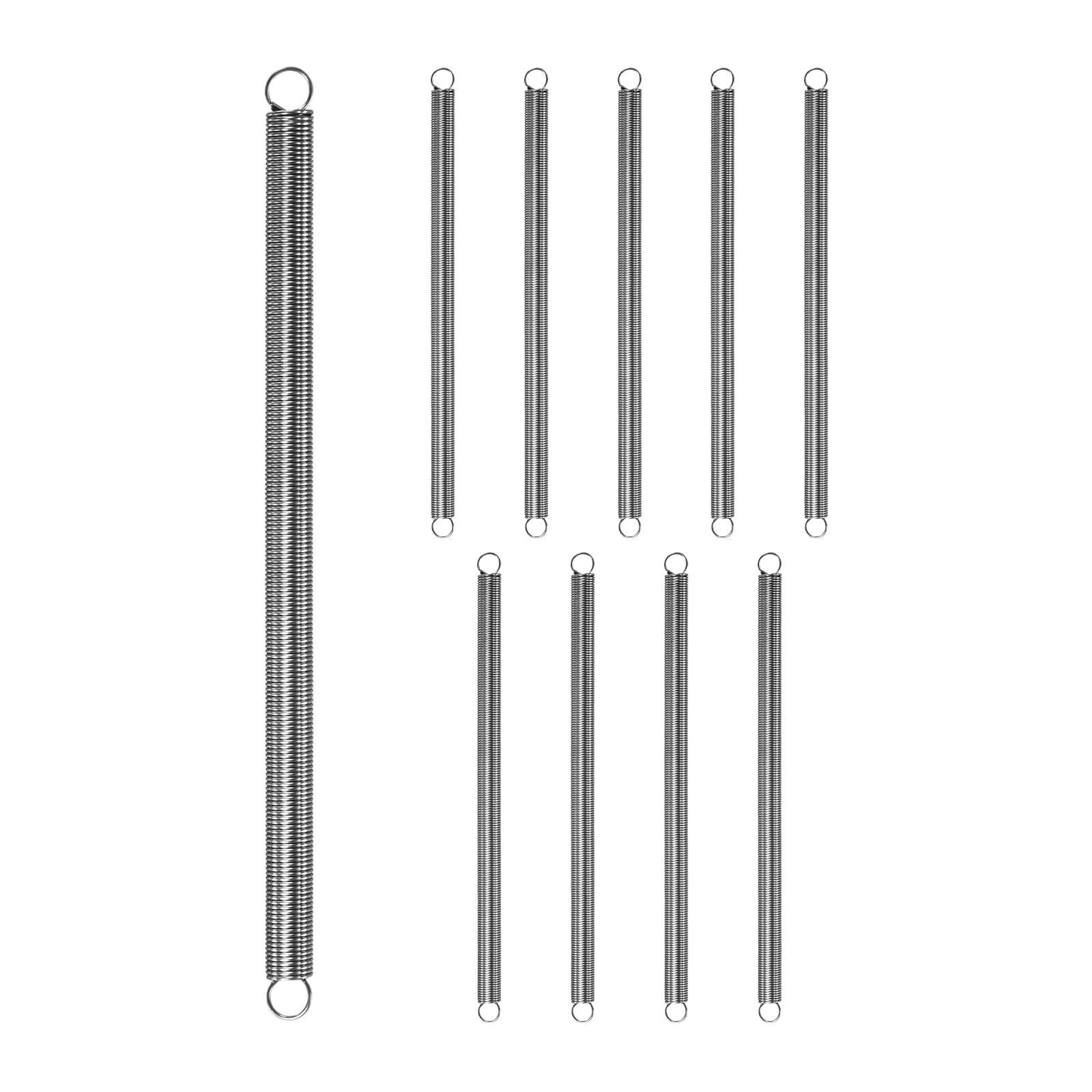 M METERXITY 10-Pack Extension Springs, 120mm Length 6mm OD 304 Stainless Steel Dual Hook Tension Spring for DIY/Garden Tool/Mechanical Repair Replacement [Silver Tone, 0.6mm Wire Size]