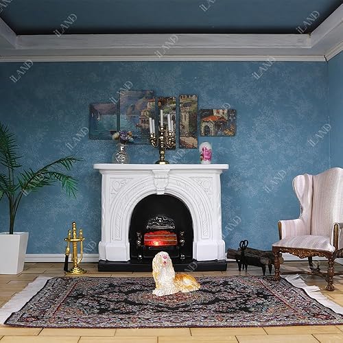 Miniatura 9 de iLAND Muebles para casa de muñecas y accesorios de chimenea para casa de muñecas a escala 112 con luz de fuego y pinza de chimenea y estante de leña