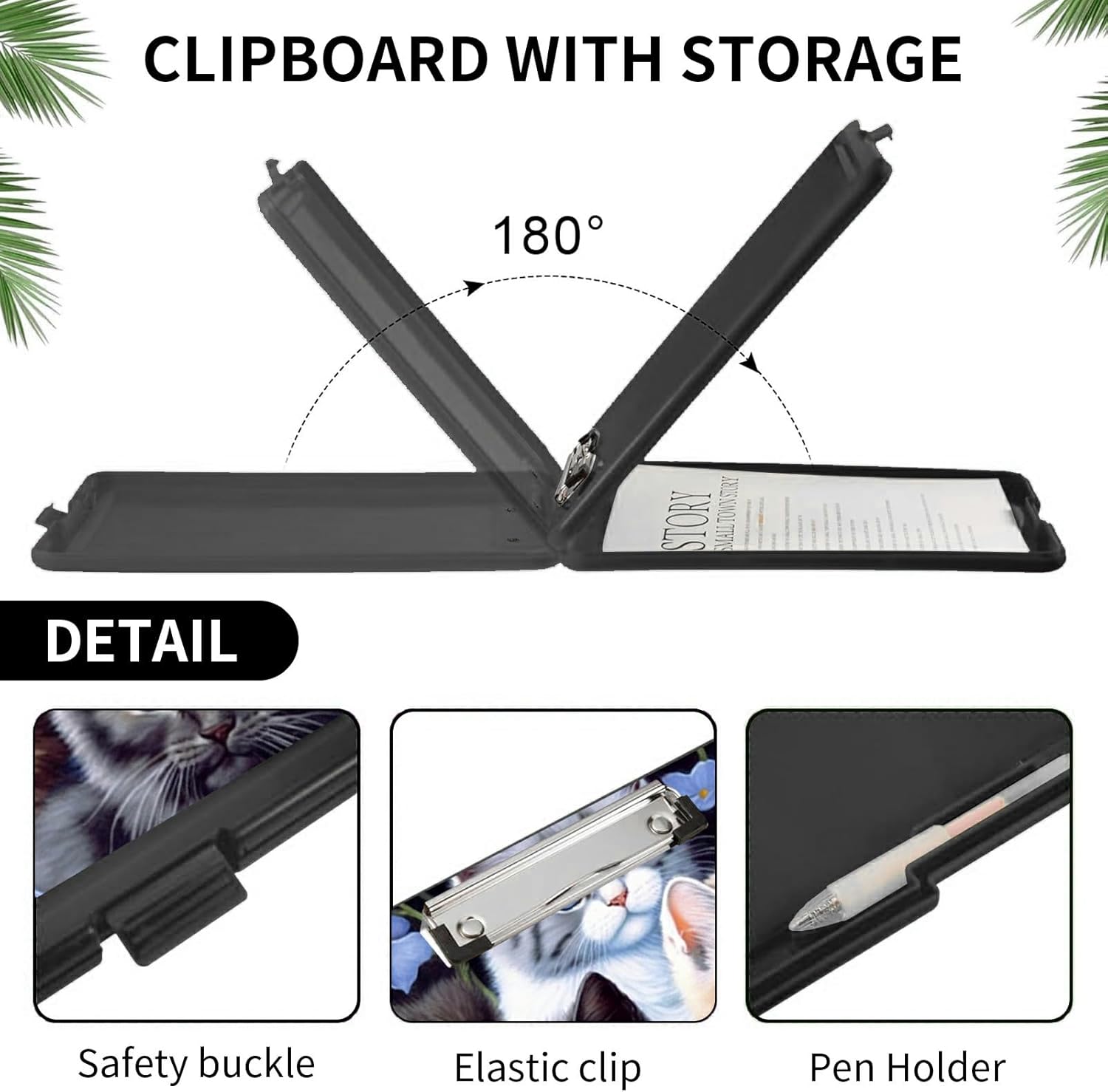 A4 Clipboards,Folder Clipboard with Storage Cute Cat Heavy Duty Clip Boards Waterproof Nursing Plastic File Folder Storage Box Clipboard Case for Teacher,Doctor,Office