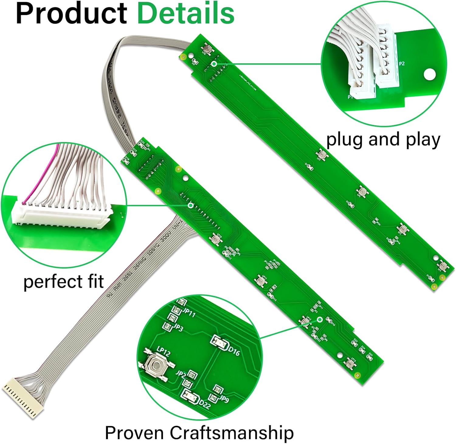 Close-up of the control board connections, showing plug and play design and perfect fit