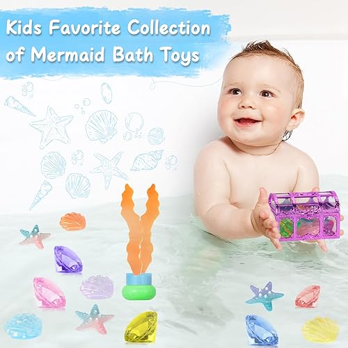 Miniatura 7 de VGOFUN Juguetes de piscina de buceo para niños de 3 a 12 años, 31 piezas de juguetes de sirena para piscina, juguetes de gemas de buceo con cofre