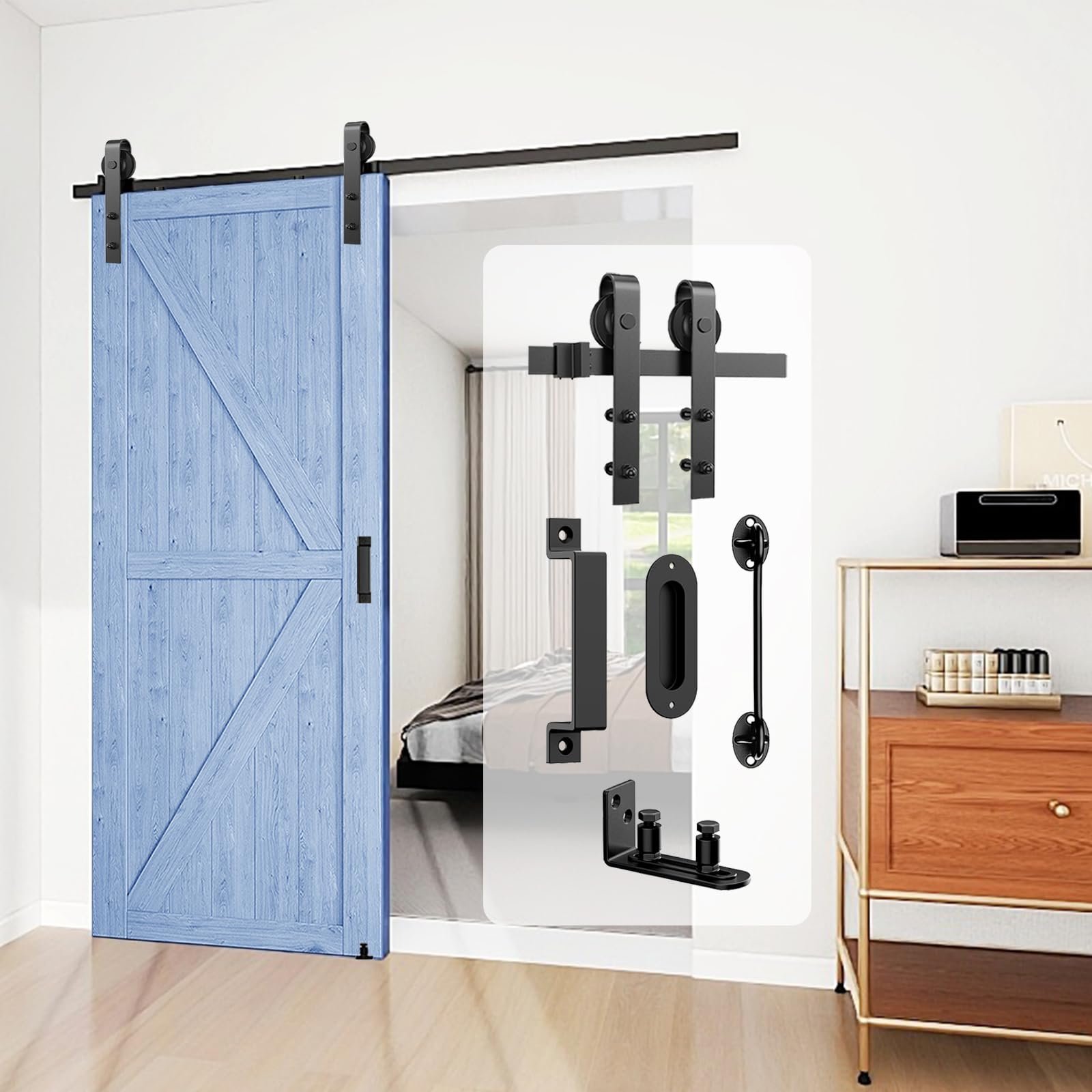 Arti-Life Barn Door Hardware Kit 6.6FT Heavy Duty Sliding Door Track Kit with Floor Guide and 2 Handles with Lock, Smoothly Hardware Kits for Interior Exterior Fit 36"-40" Wide Panel (J Shape Hanger) — Amazon image 11