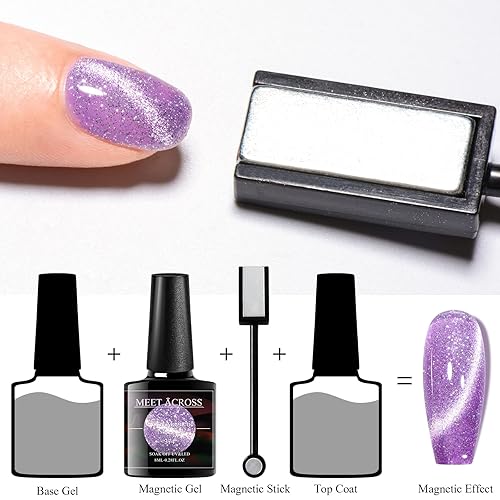 Miniatura 6 de MEET ACROSS Juego de esmalte de uñas de gel con purpurina para remojar con luz LED UV, efecto cielo estrellado, kit de esmalte de uñas de gel