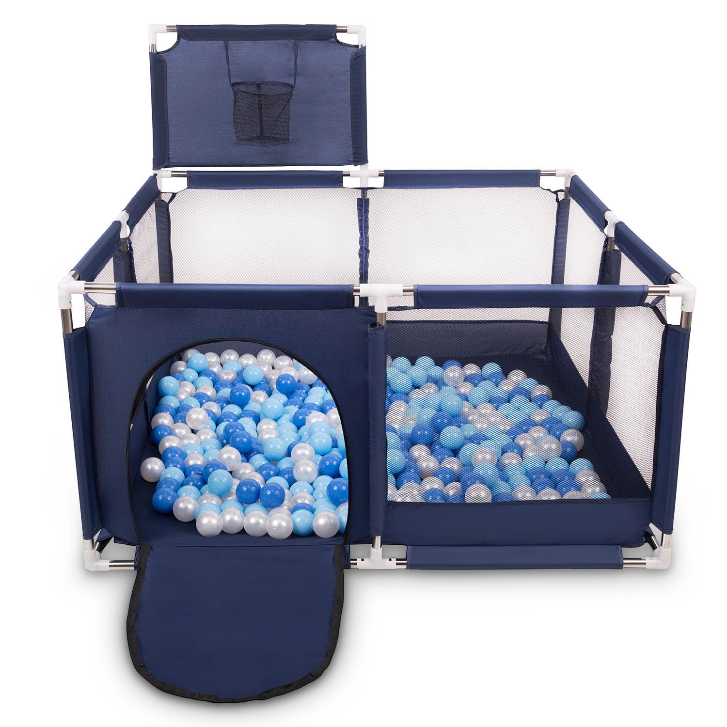 Selonis Parc Bébé Avec 100 Balles Plastiques Aire De Jeu Pliable Basket, Bleu:Bleu/Babyblue/Perle
