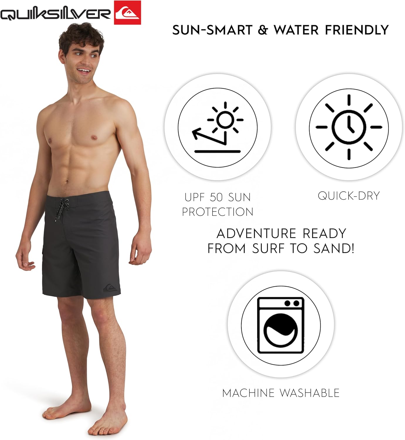 Quiksilver Men's Swimwear Regular Fit Fixed Waist UPF 50 Quick Dry 20 Inch Board Shorts - Image 3